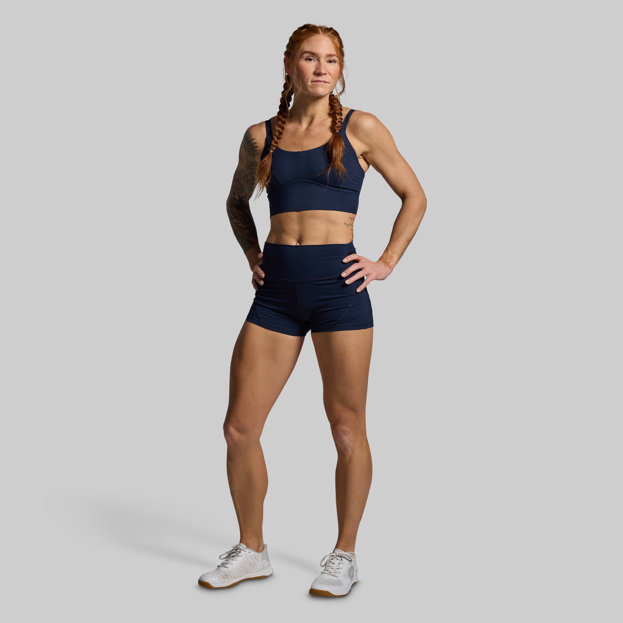 Best High Waisted Booty Shorts for Women - BP Navy - Comfortable & Sexy Workout Shorts for Gym, Yoga, Running & Lounge Wear