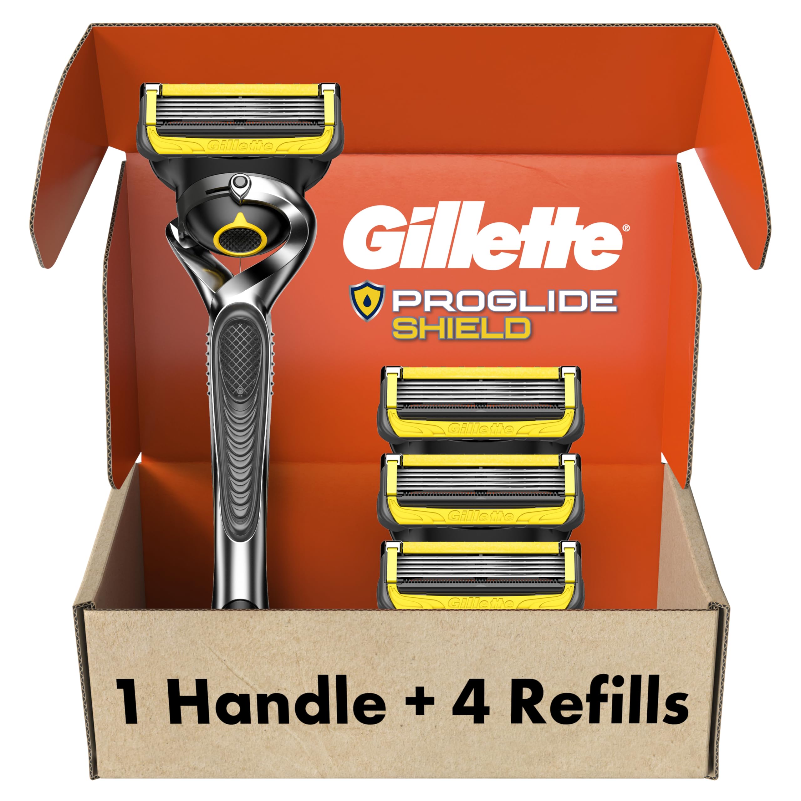 Gillette ProGlide Shield Men's Razor - 5 Blade Razor with Precision Trimmer & Comfortglide Lubrication - Smooth Shaving Experience - Includes Handle + 4 Refill Blades - Perfect for Daily Shaving, Travel & Sensitive Skin Care