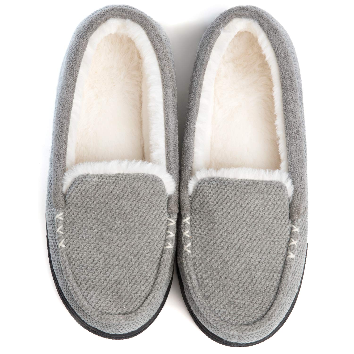 Women's Cozy Chenille Faux Fur Lined Moccasin Slippers - Soft Indoor House Shoes for Winter Comfort & Warmth - Perfect for Lounging at Home, Relaxing by the Fireplace, and Cold Weather Wear