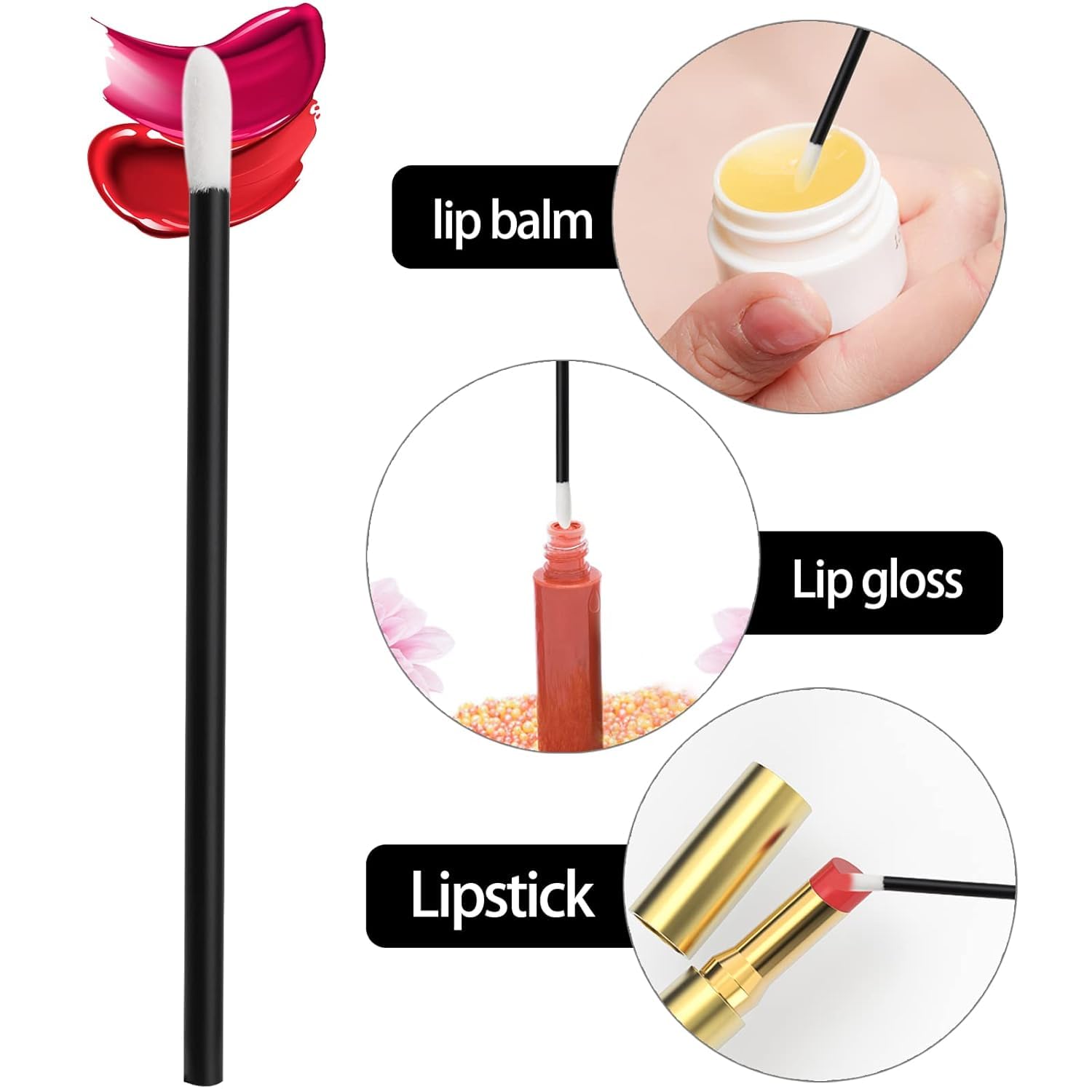 iBuddy Disposable Lip Brush for Women - 50 Pack Lipstick Brush, Lip Balm & Eyeshadow Applicator | Travel-Friendly Makeup Brush Kit for Professional & Home Use | Perfect for Makeup Artists, Salons & Personal Touch-Ups (Black)