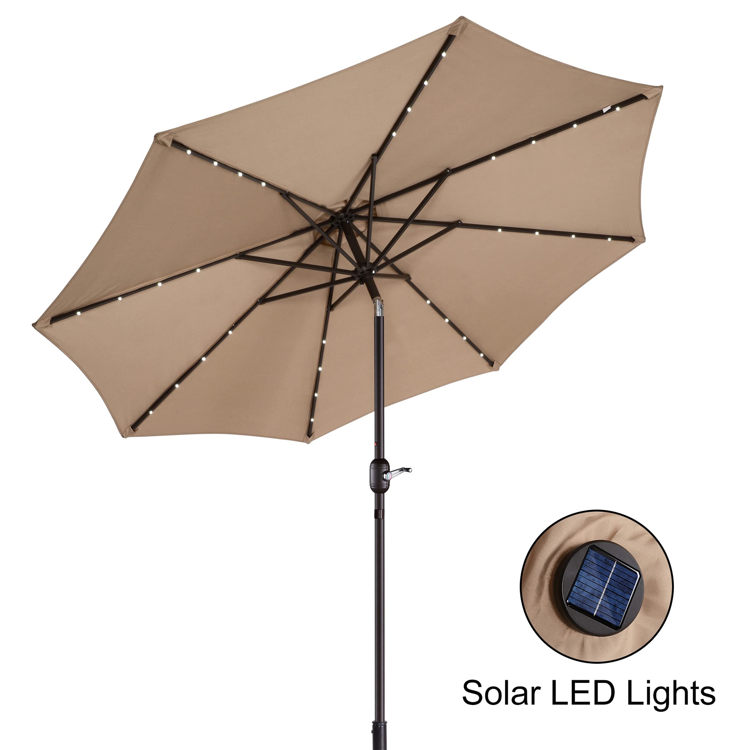 Pure Garden 152240DAS 9ft Outdoor Patio Umbrella in Beige - Sun Shade for Pool, Deck, Backyard, and Beach - Water Resistant & UV Protection