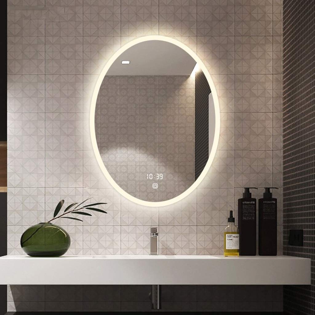 NJYT Frameless Oval LED Wall Mirror - 50x70cm Lighted Makeup Mirror for Bathroom, Vanity & Bedroom - Modern Dimmable Illuminated Mirror with Touch Control (Perfect for Makeup, Grooming & Home Decor)
