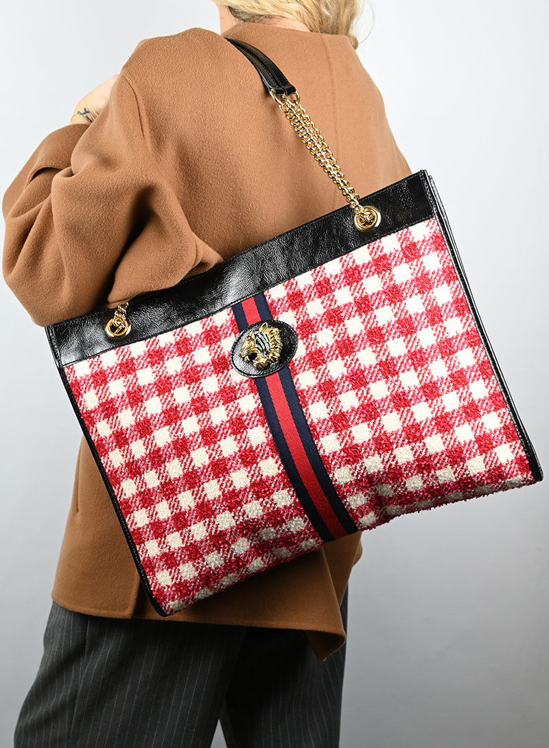 Gucci Red Tartan Fabric Shopper Bag - Stylish & Durable for Work, Travel & Everyday Use