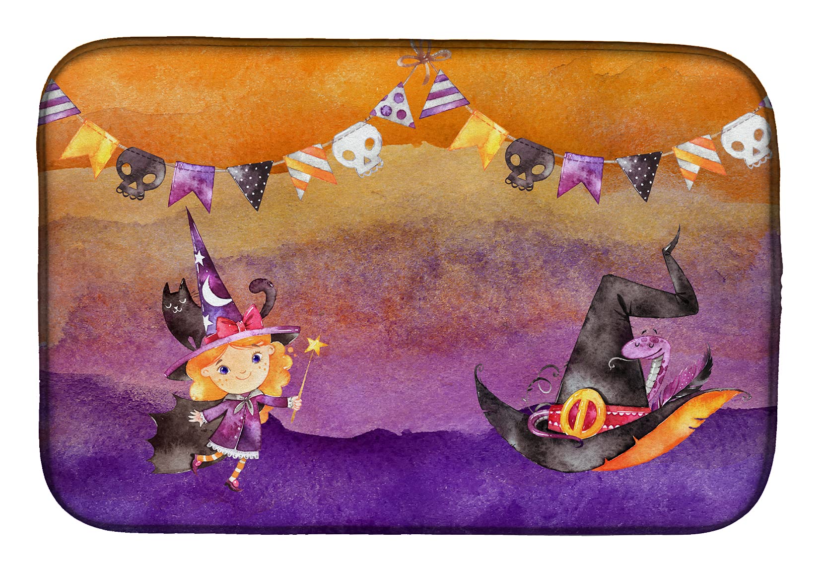 Halloween Witch Dish Drying Mat - Absorbent Kitchen Counter Mat (14x21
