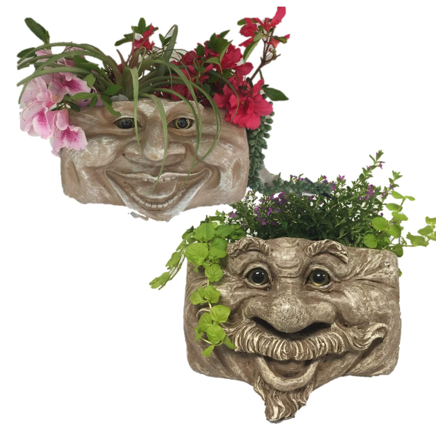 Uncle Nate and Aunt Minnie Stone Wash Face Statue Planter - Outdoor Garden Decor for Patio, Lawn & Tree Planting | Perfect for Home, Yard & Garden Decoration
