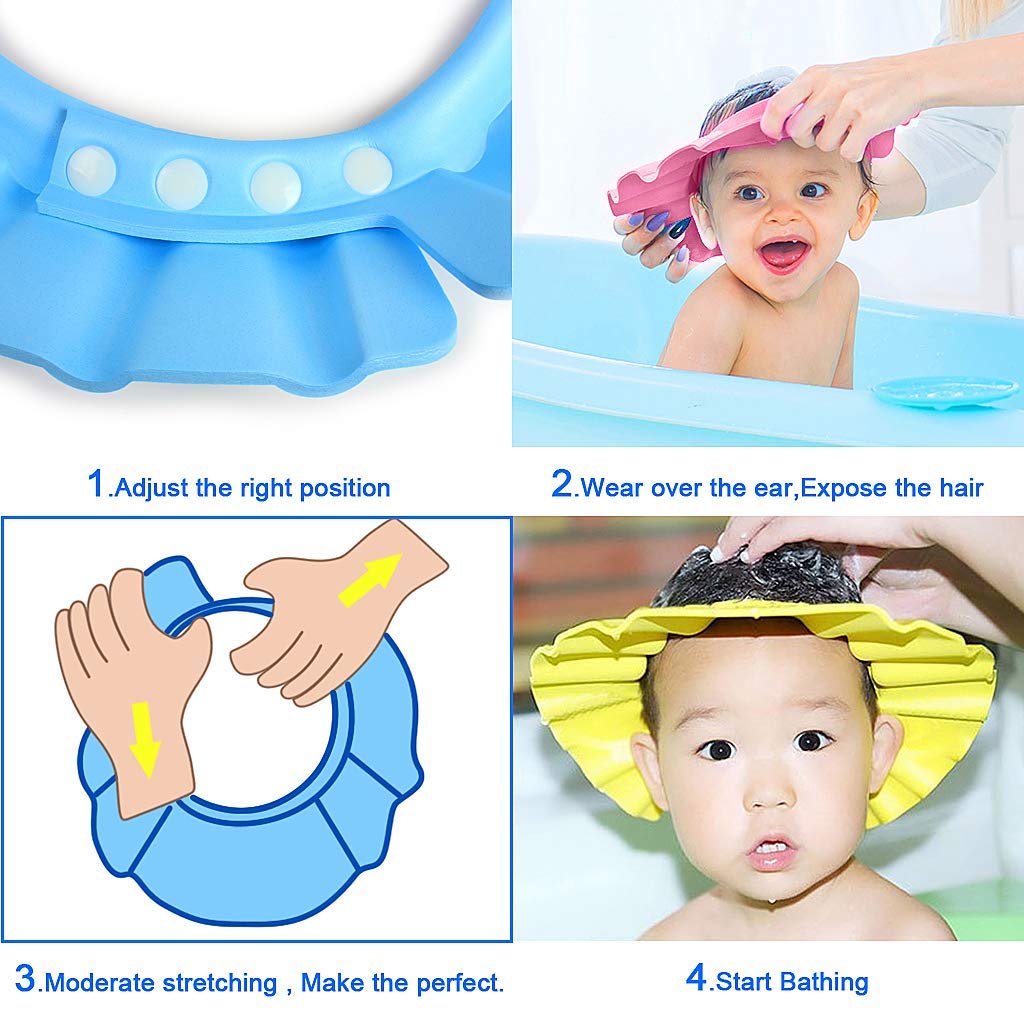 Waterproof Baby Shower Cap - Adjustable Shampoo Bath Hat for Toddlers & Kids - Protects Eyes & Ears from Water - Soft & Comfortable Design - Pack of 1 (Multicolor) - Perfect for Bath Time, Hair Washing & Sensitive Skin Care