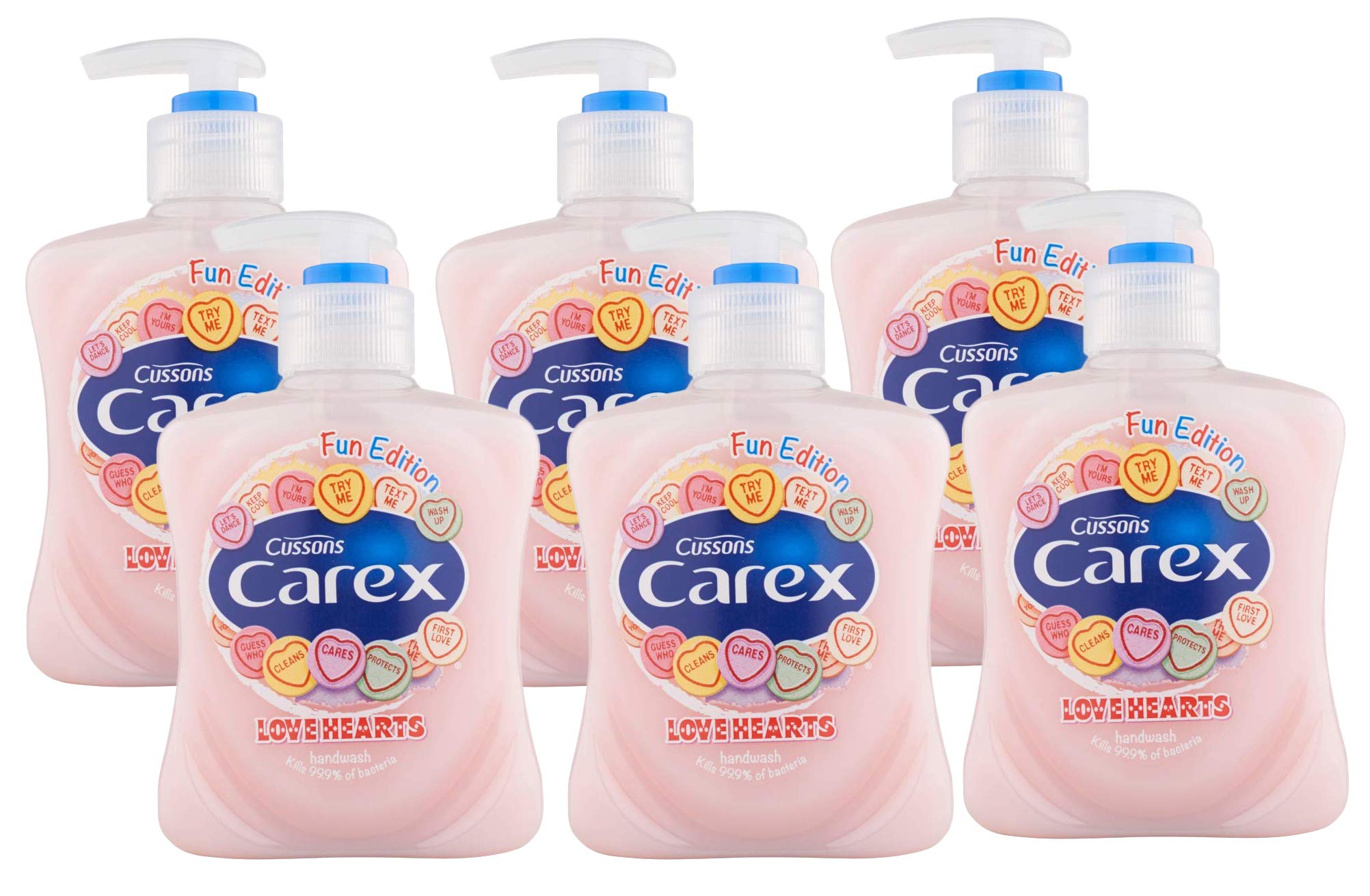 Carex Love Hearts Hand Wash - 6 Pack (250ml Each) | Moisturizing & Gentle for Daily Use | Perfect for Home, Office & Travel