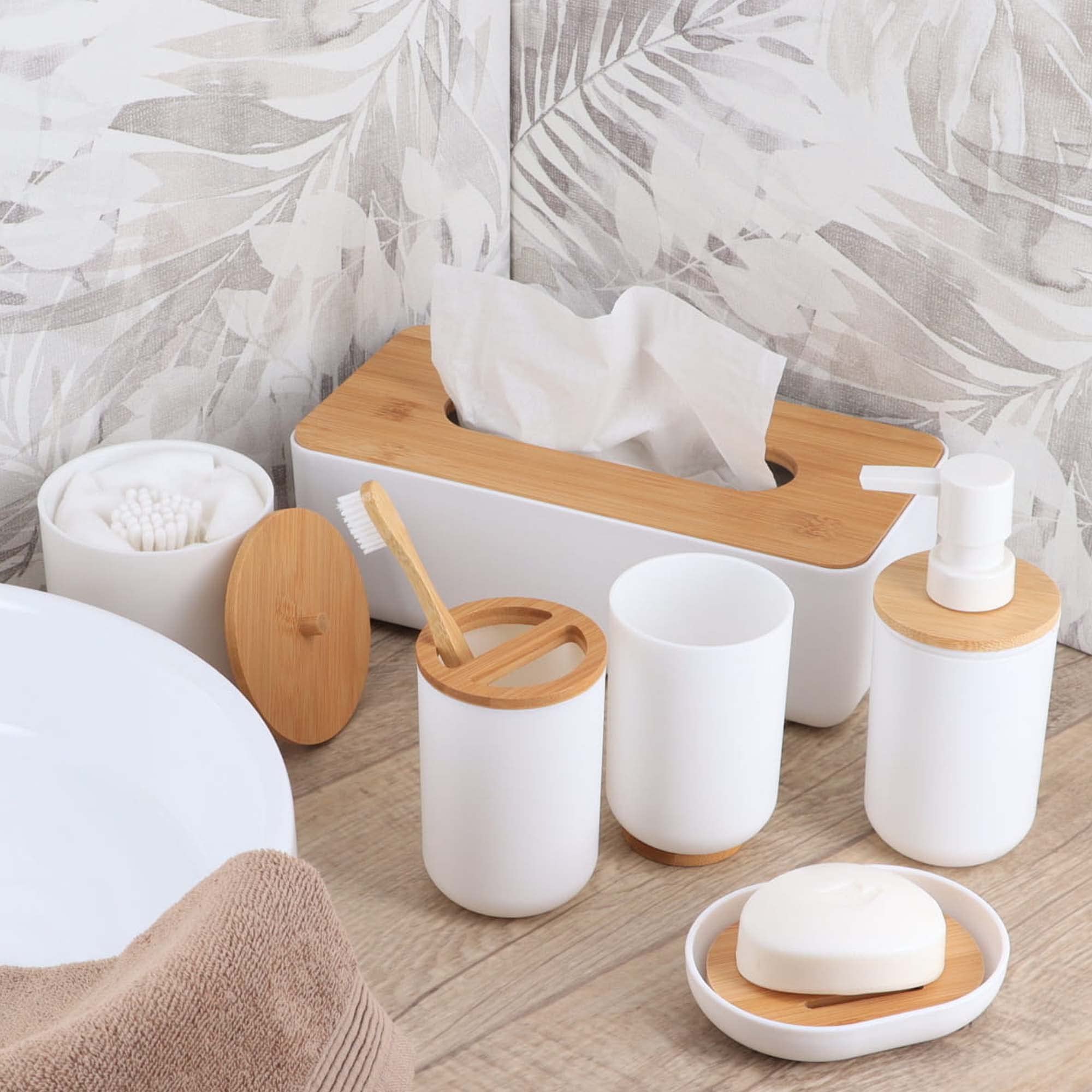 Bamboo White Padang Vanity Bathroom Tumbler Cup - 10 oz Toothbrush Holder & Organizer - Eco-Friendly Bathroom Storage for Countertop, Sink, or Vanity - Perfect for Toothbrushes, Makeup Brushes, and Cotton Swabs