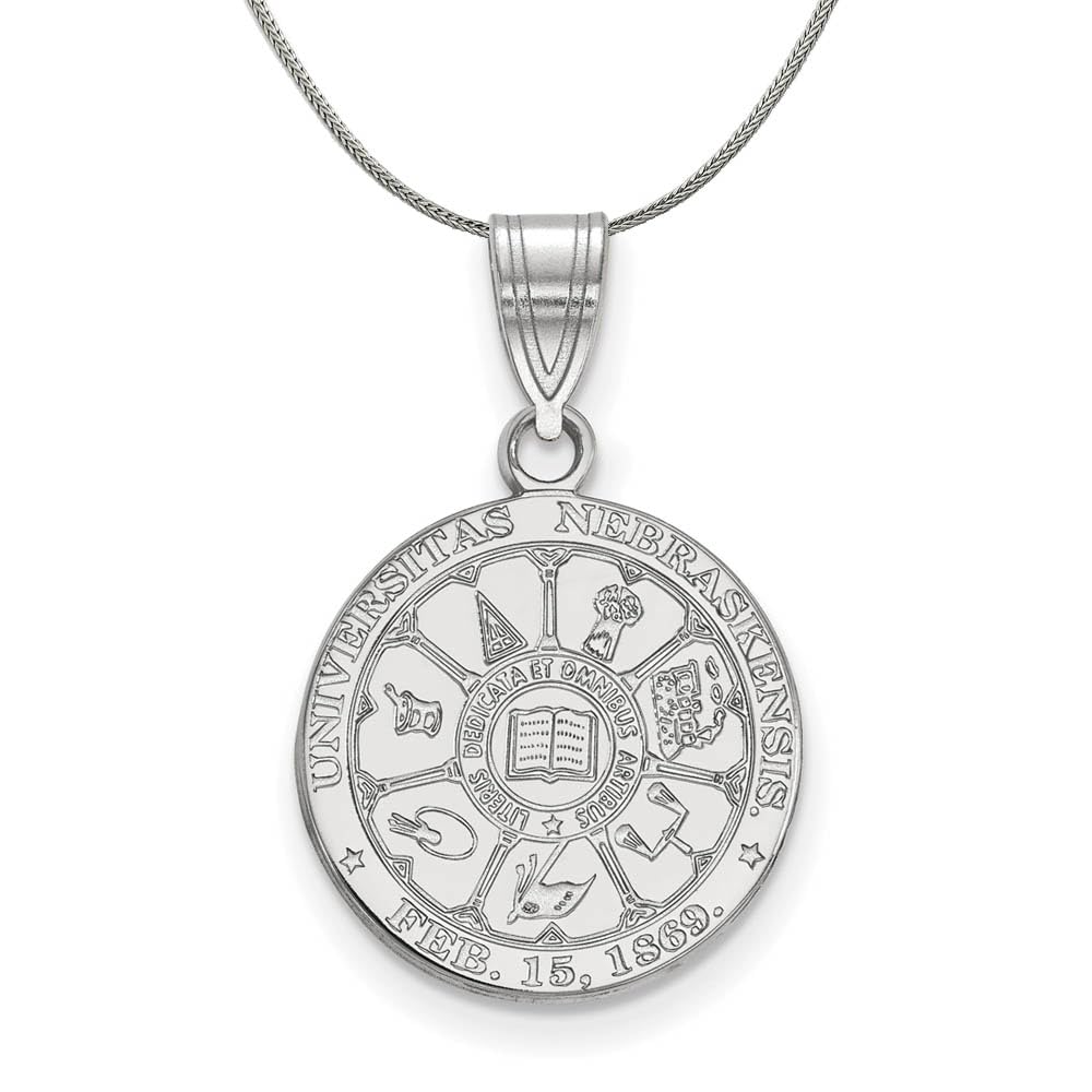Black Sterling Silver Nebraska Crest Pendant Necklace for Gifts & Alumni Pride