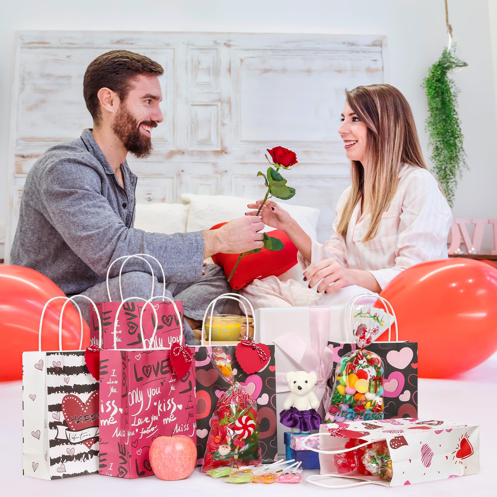 28 Pcs Valentine's Day Kraft Gift Bags - Eco-Friendly Holiday Paper Bags for Christmas, Classroom Treats, Party Favors & Goodie Bags - Perfect for Valentine's Gifts, School Events & Birthday Celebrations