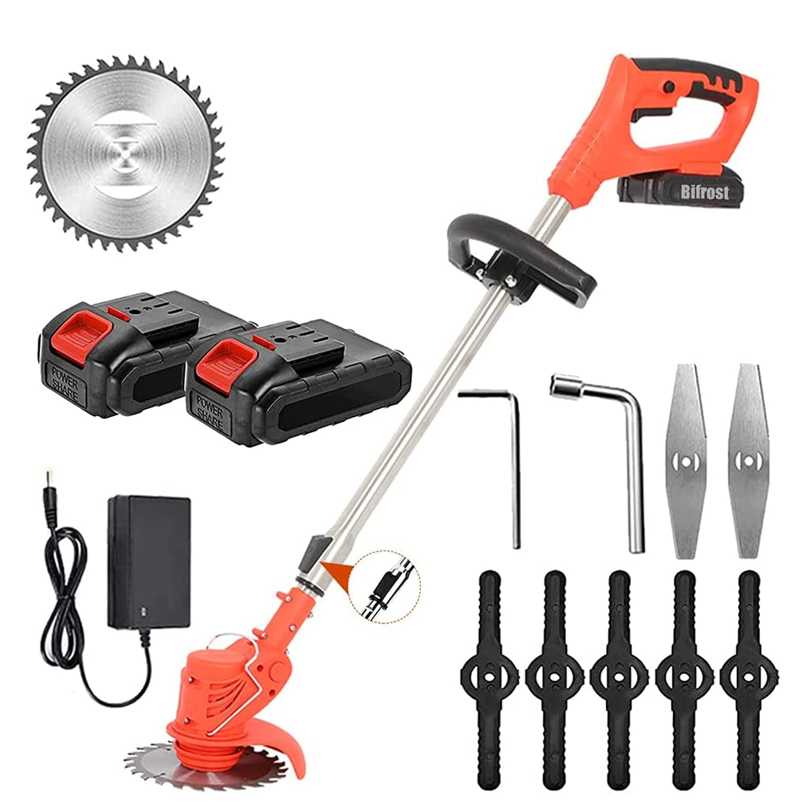 24V Cordless Grass Trimmer - Lightweight Electric Garden Strimmer with 2 Li-ion Batteries & Blades, Telescopic Adjustable Lawn Edger & Pruning Cutter for Yard Maintenance, Landscaping & Home Gardening