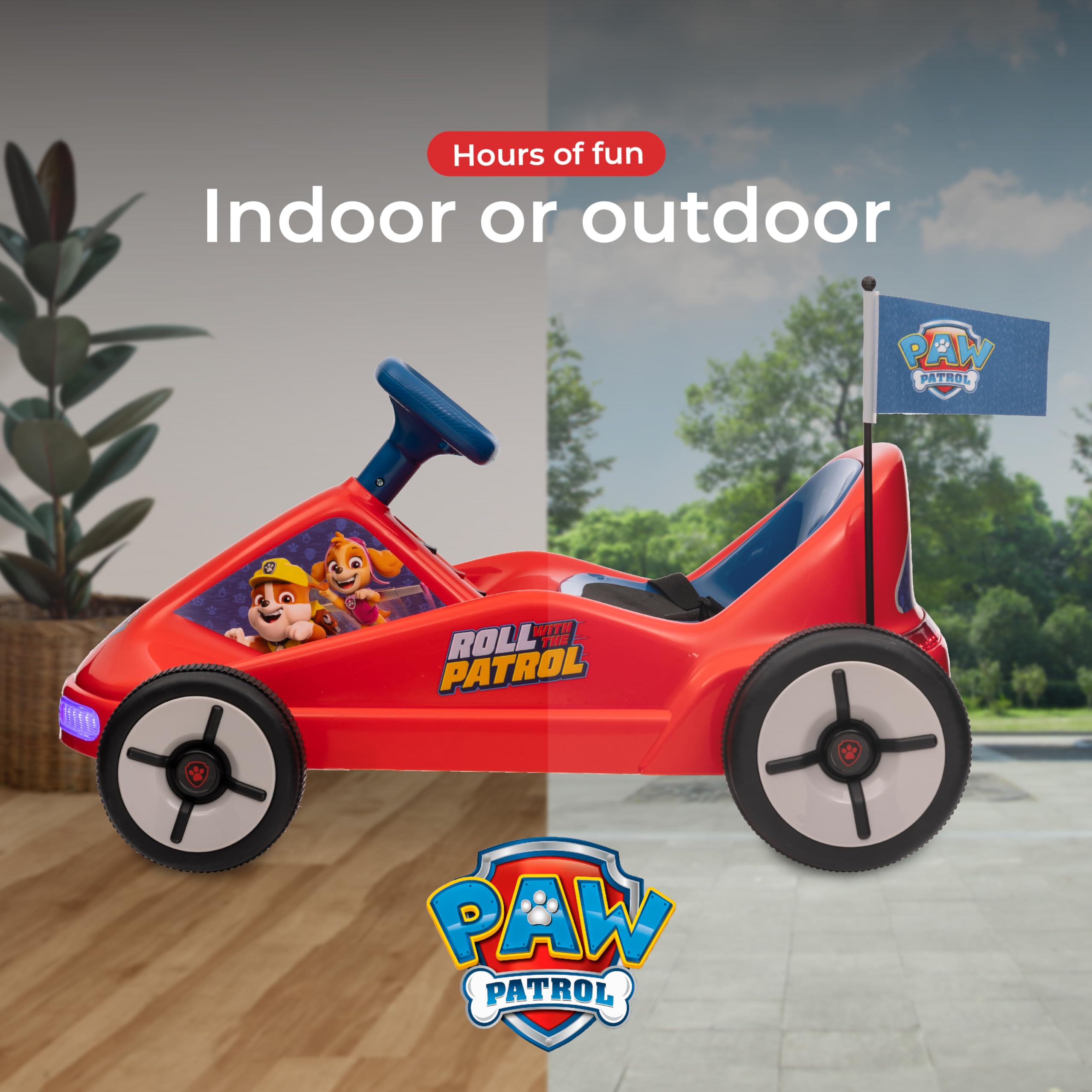 Paw Patrol 12V Kids Electric Go Kart Ride-On Toy with LED Lights & Safety Seat Belt | Durable PVC & Iron Construction | Rechargeable Battery for Ages 3-6 | Perfect for Indoor & Outdoor Play | Birthday Gift & Backyard Fun