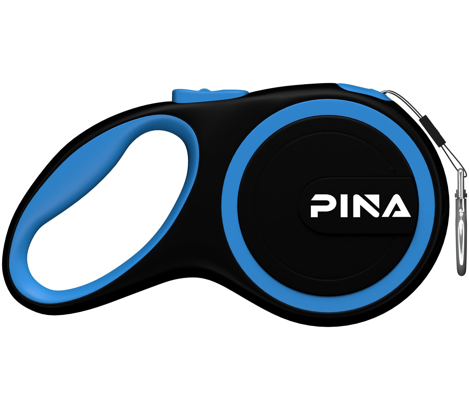 PINA Retractable Dog Leash - 10ft Strong Reflective Nylon Tape Leash for Small Dogs Up to 33lbs, 360° Tangle-Free Design with Anti-Slip Handle & One-Handed Brake Lock - Perfect for Walking, Jogging, and Nighttime Safety (Black/Blue)