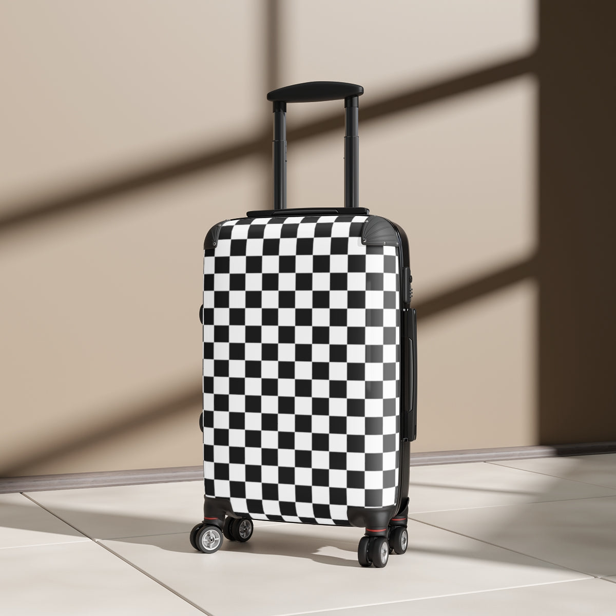 Checkered Hard Shell Cabin Suitcase with 360° Swivel Wheels, Combination Lock & Adjustable Handle - Durable Carry-On Luggage for Air Travel, Business Trips & Weekend Getaways