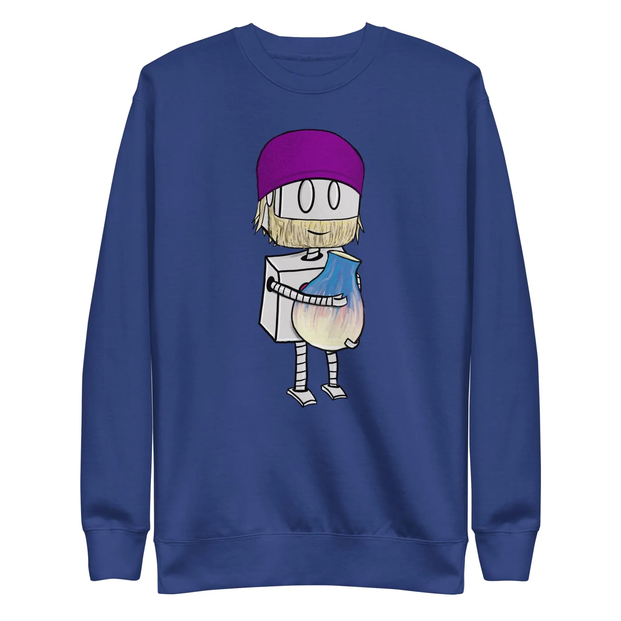 Cute Robot Unisex Crewneck Sweatshirt | Bearded Potter with Beanie Design | Comfortable Cotton Pullover for Men & Women | Perfect for Casual Wear, Cosplay & Gifts