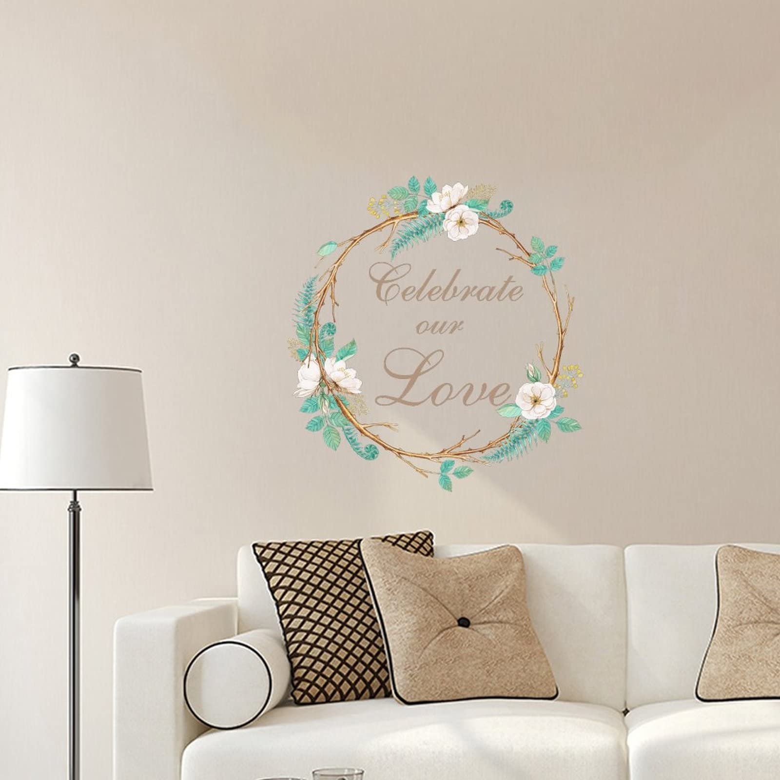 Floral Wall Decal - 22 Inch Flower Wreath Vinyl Sticker for Home & Office Decor | Motivational Quote & Love Celebration | Perfect for Bedroom, Living Room & Workspace Inspiration