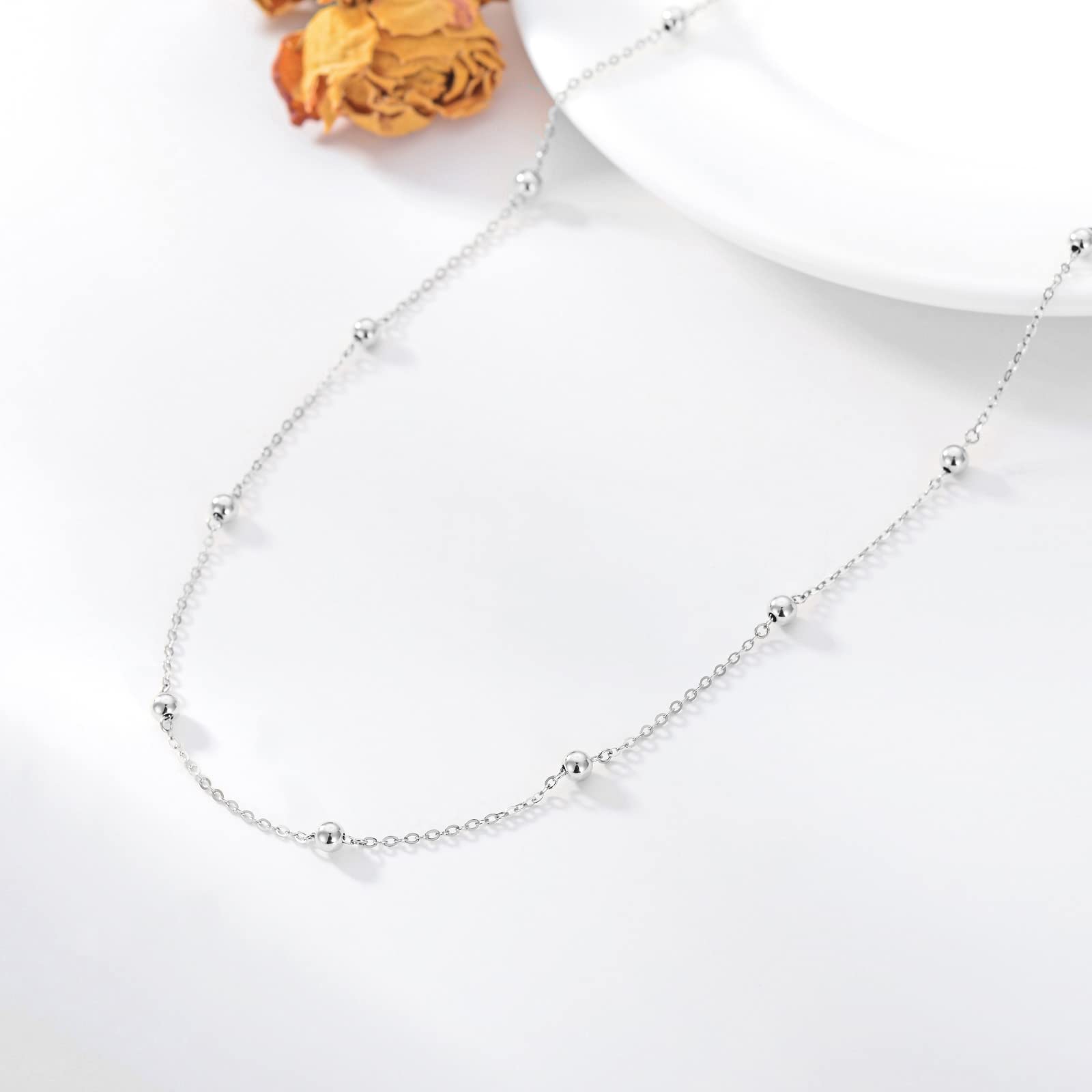 14K Gold Bead Choker Necklace for Women - 3mm Ball Chain, 15-18 Inch Adjustable, Elegant Layering Jewelry Gift for Her - Perfect for Weddings, Parties & Everyday Wear