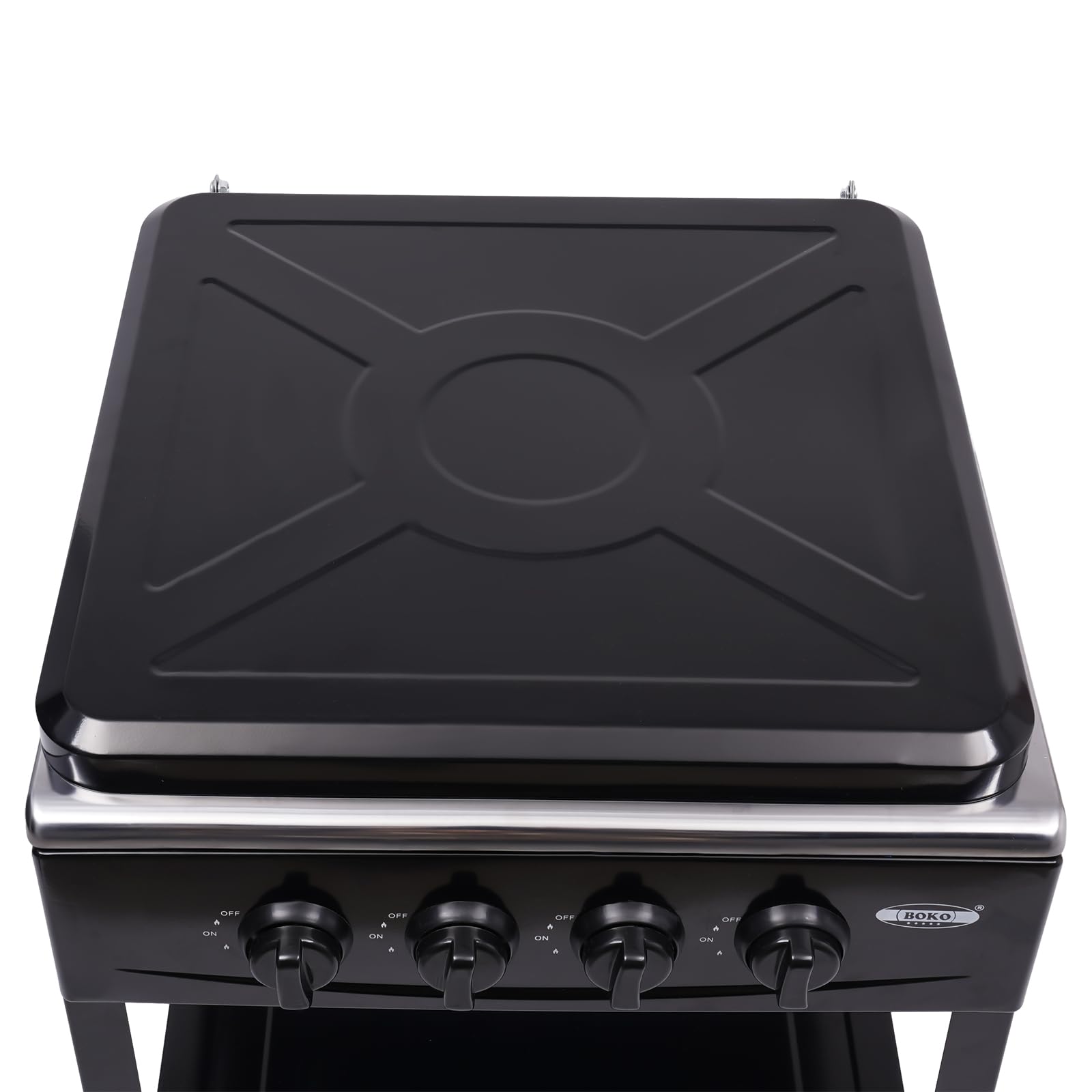 High-Powered 300,000 BTU 4-Burner Portable Propane Gas Stove for Outdoor Cooking - Camping, RV, BBQ, Picnics & Backyard Grilling with Windshield & 2-Tier Storage Rack (Black) - Perfect for Tailgating, Family Gatherings & Emergency Preparedness