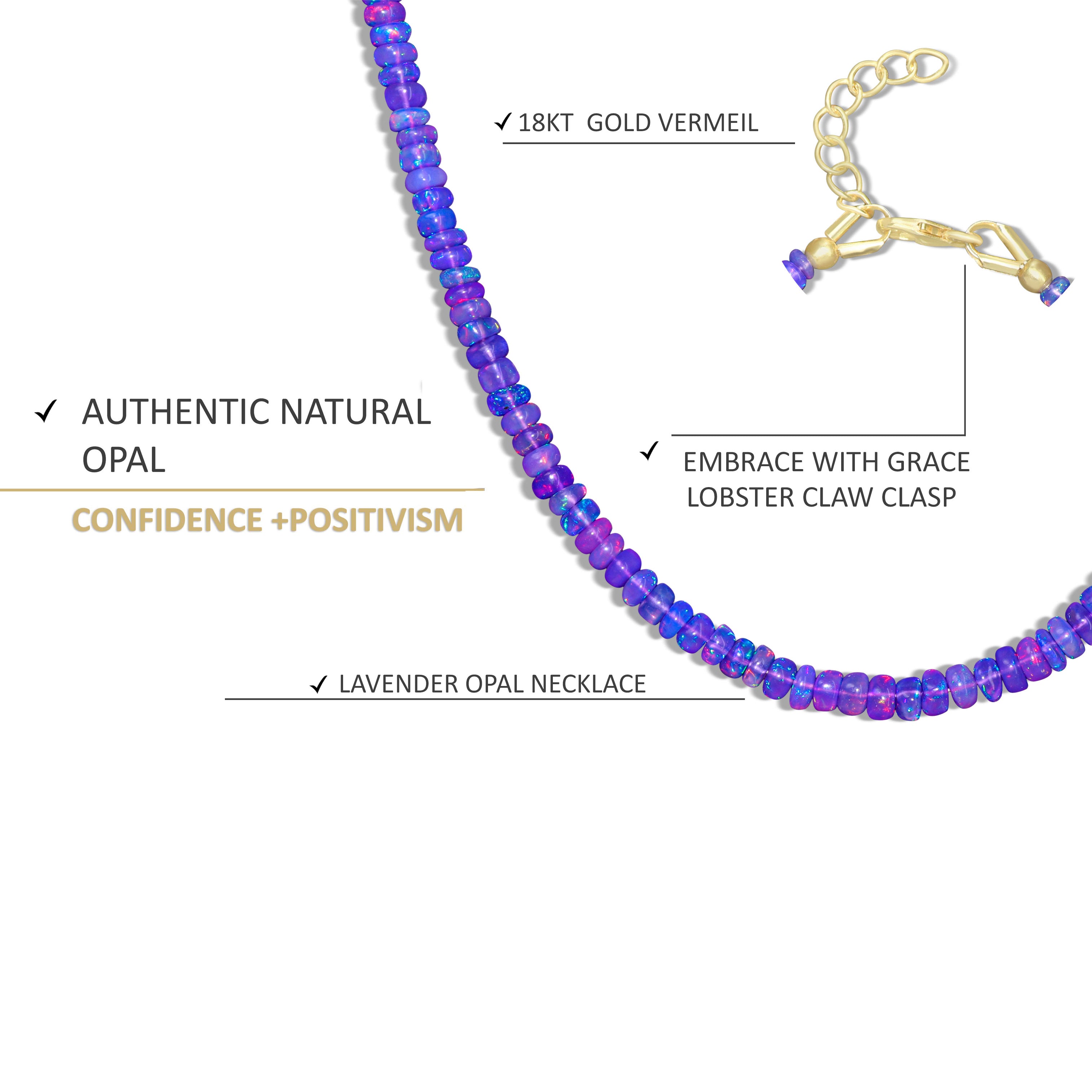 Natural Ethiopian Fire Lavender Opal Beaded 925 Sterling Silver Necklace for Women | Handmade Gemstone Jewelry Gift for Birthday, Anniversary & Special Occasions