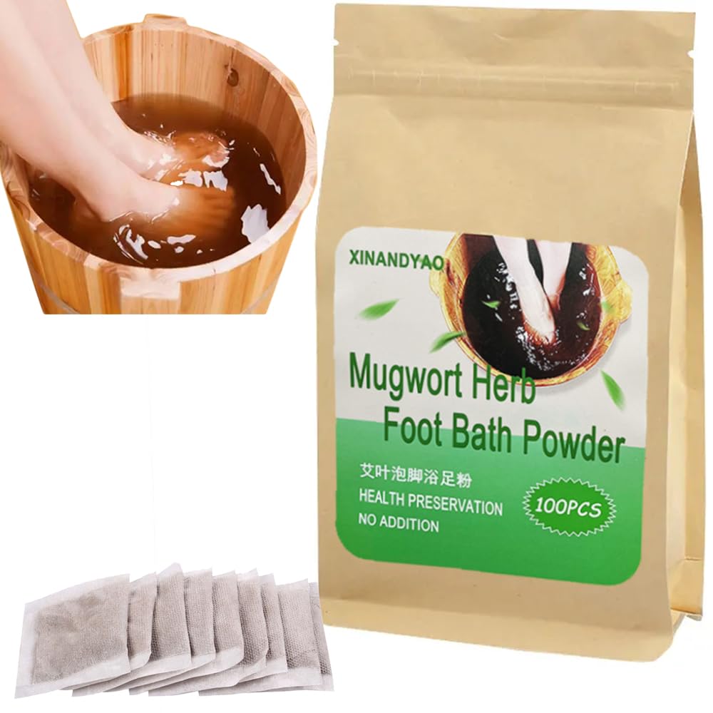 100 Bags Mugwort Herb Foot Soak Powder Kit - Natural Chinese Herbal Foot Bath Spa for Relaxation & Reflexology - Perfect for Home Spa, Stress Relief & Foot Care