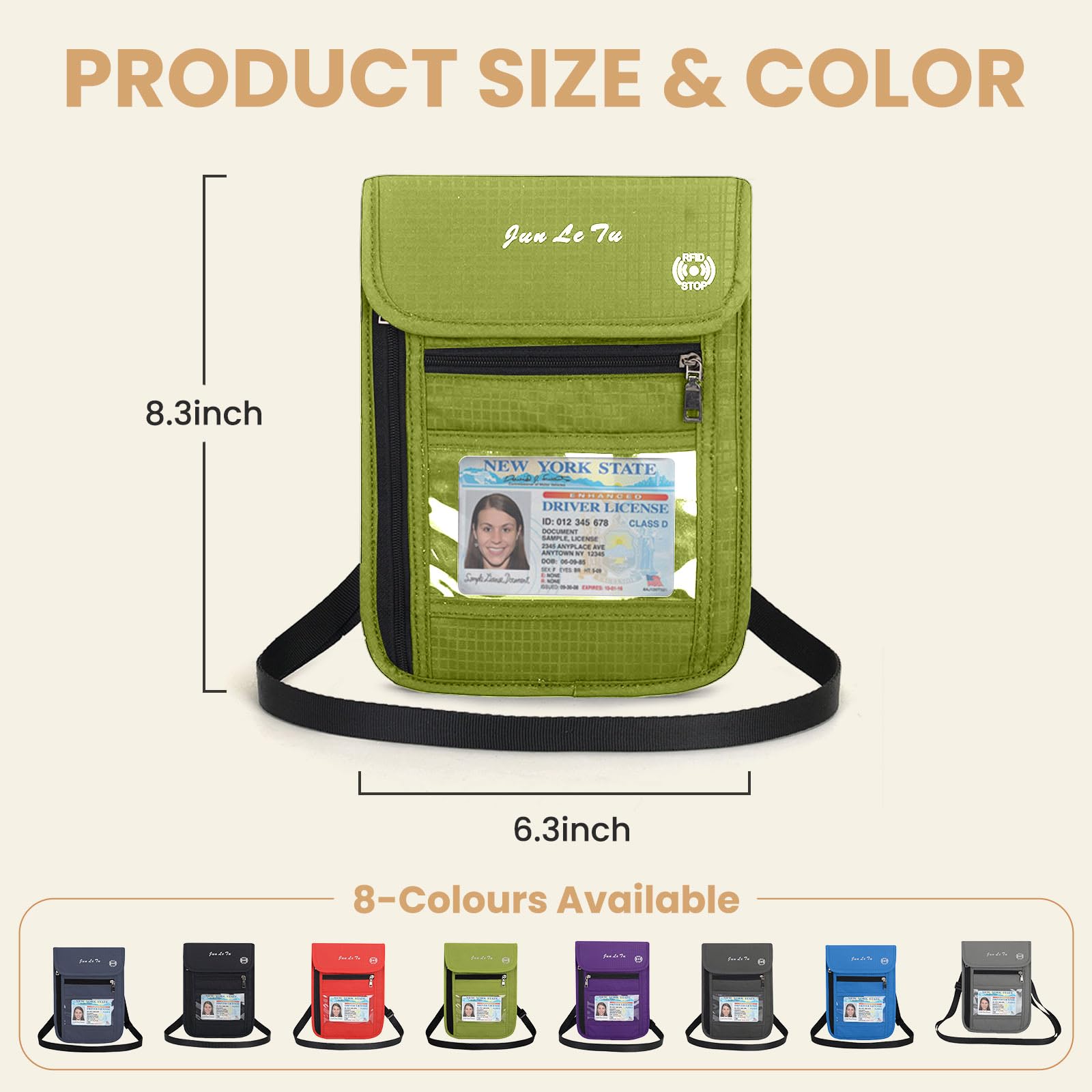 RFID Passport Holder for Travel - Waterproof Document Organizer with Visual Window | Neck Wallet for Men & Women | Perfect for Airports, Vacations & Business Trips (Green)