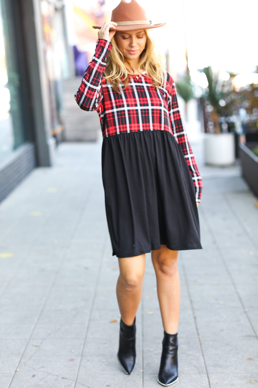 Festive Plaid Babydoll Dress for Women - Holiday Party Outfit & Christmas Photo Shoot