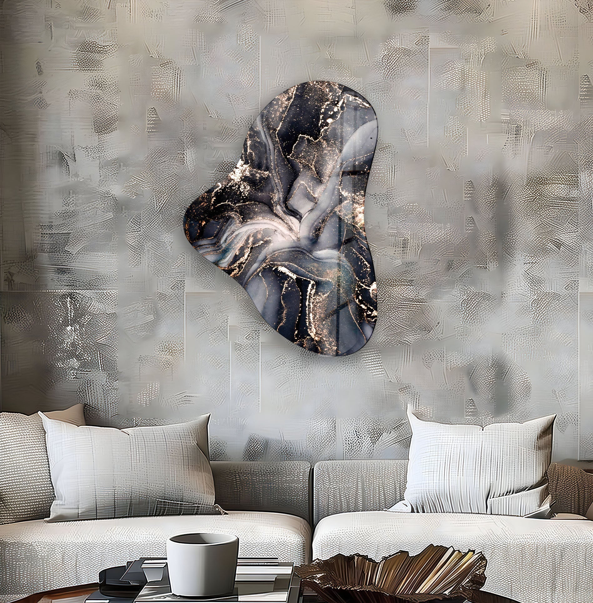 Black Alcohol Ink Asymmetrical Glass Wall Art - Modern Abstract Home Decor for Living Room, Bedroom & Office - Handmade Contemporary Artwork for Interior Design