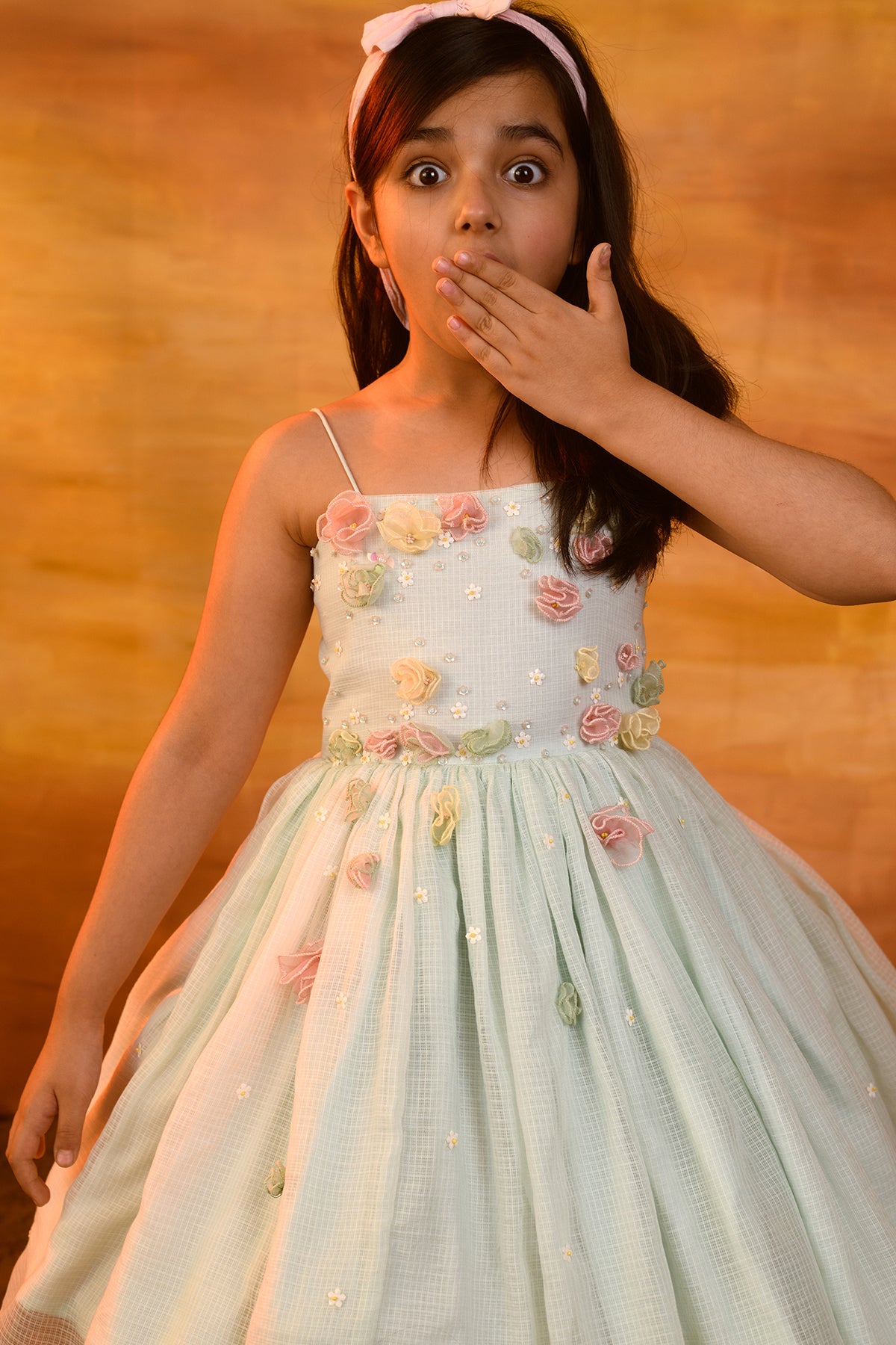 Mayflower Floral Embellished Kota Doriya Dress for Girls | Indian Ethnic Wear for Festivals & Special Occasions