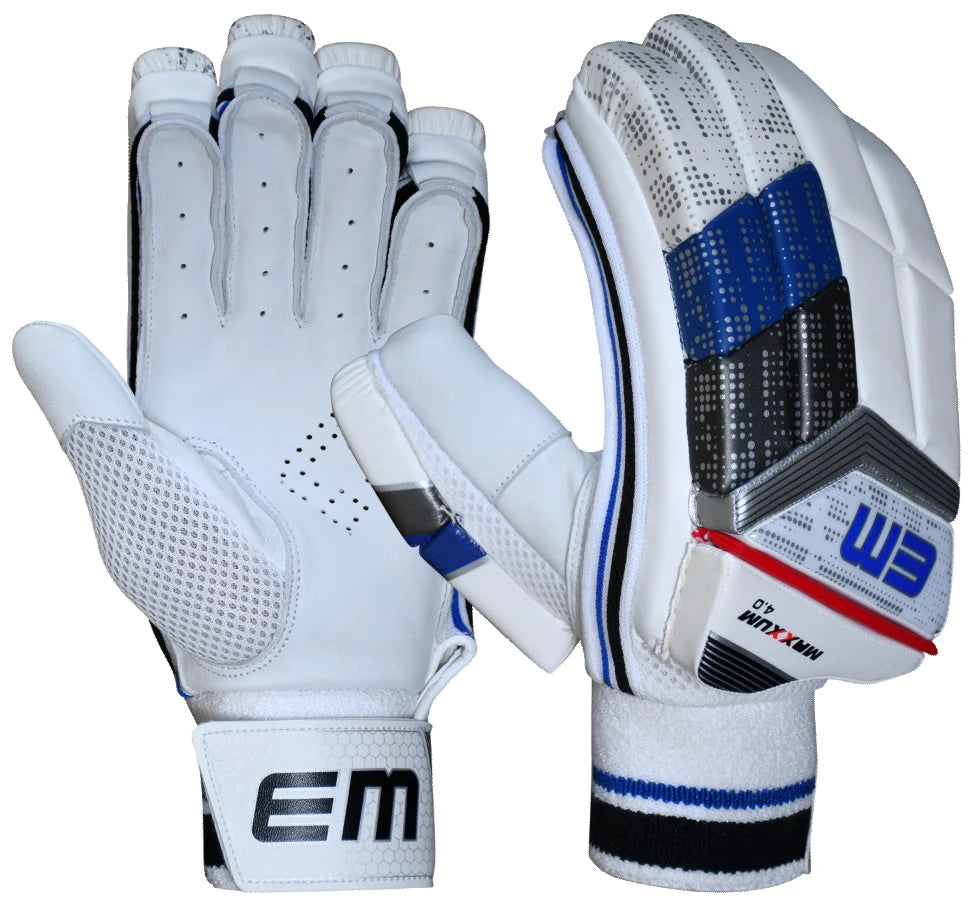 EM Maxxum 4.0 Adult Cricket Batting Gloves - Premium Leather Protection for Cricket Players - Perfect for Practice & Matches
