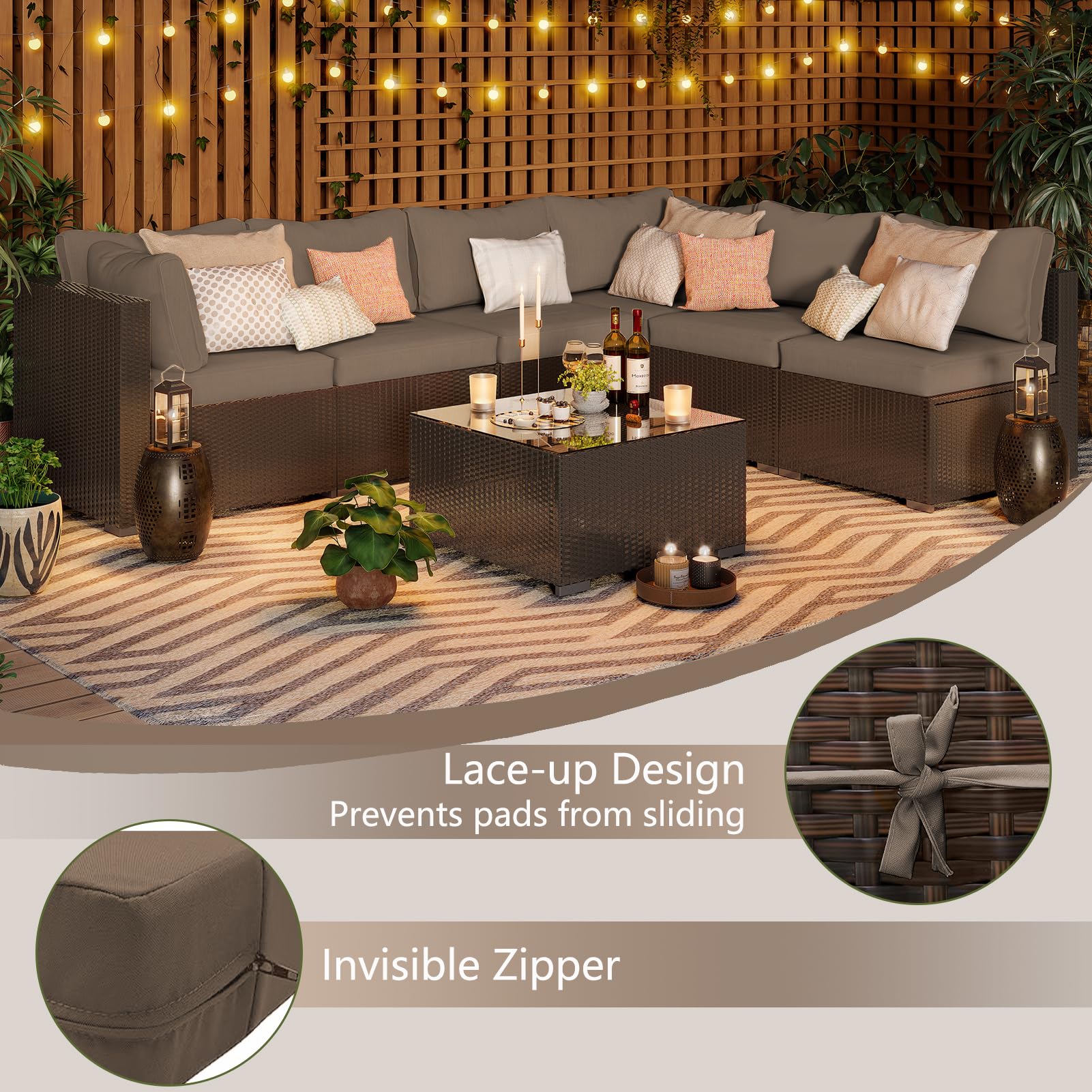 14-Piece Waterproof Outdoor Sectional Cushion Covers - Khaki Patio Furniture Slipcovers for Sofa, Loveseat & Chair - All-Weather Protection for Backyard, Deck & Poolside Use (14pcs)