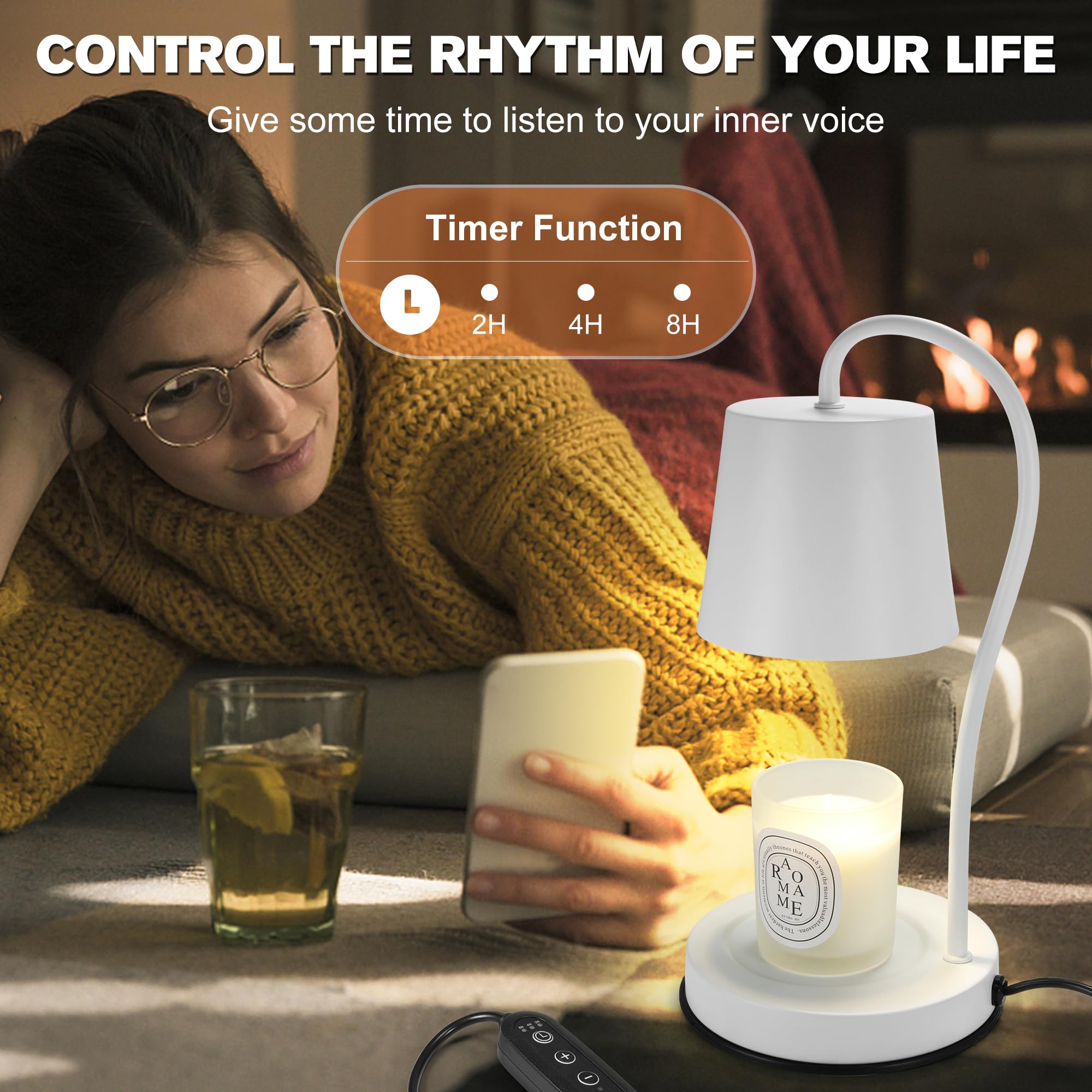 Dimmable Electric Candle Warmer Lamp with Timer - 2 Bulbs Included | Scented Wax Melter for Home, Office & Bedroom Decor | Perfect Aromatic Gift for Women, Mom & Friends | Creates Cozy Ambiance for Relaxation, Meditation & Romantic Nights