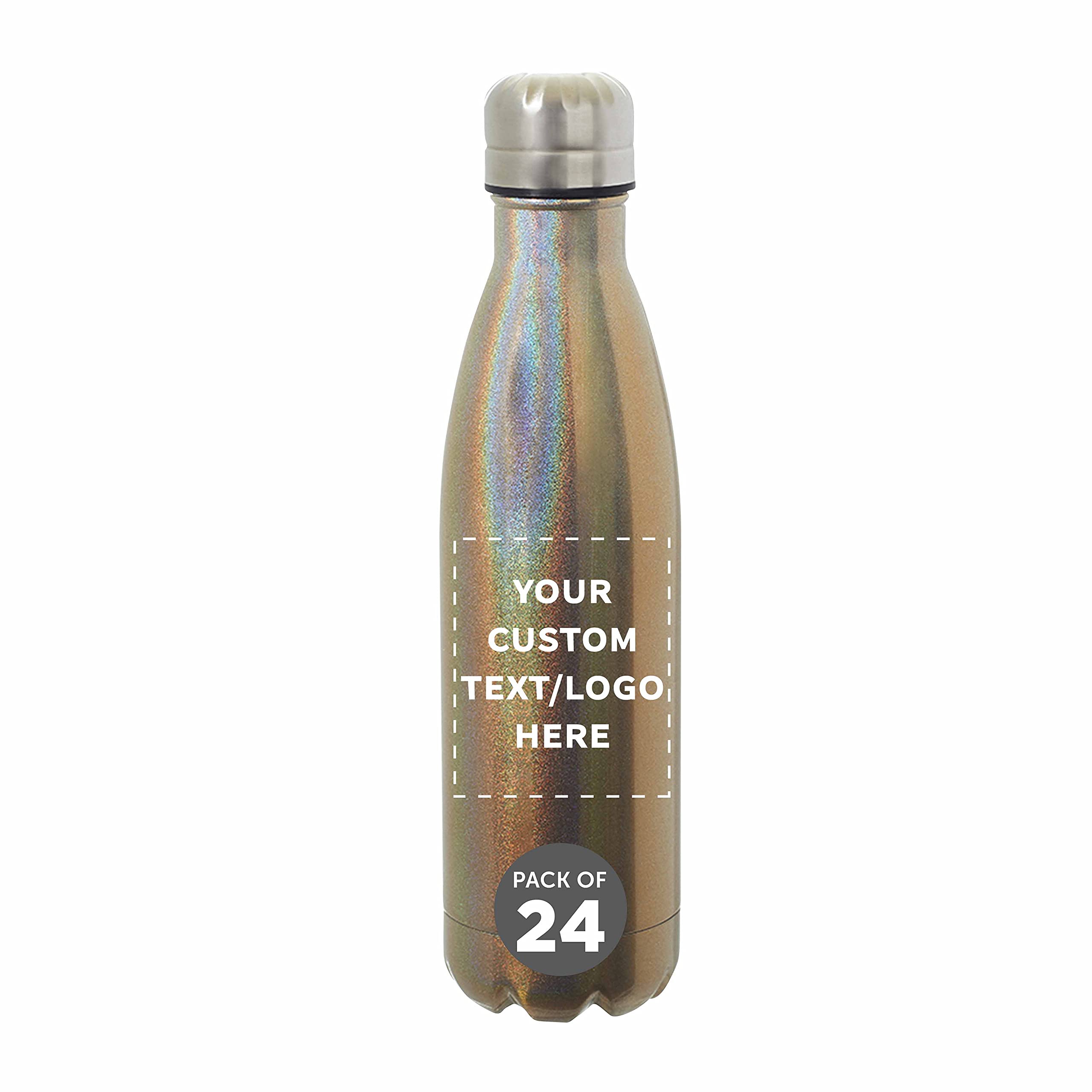 24-Pack Iridescent Insulated Water Bottles 17oz - Custom Text & Logo - Spill Proof, Double Wall, BPA Free - Gold - Perfect for Office, Gym, School & Outdoor Activities
