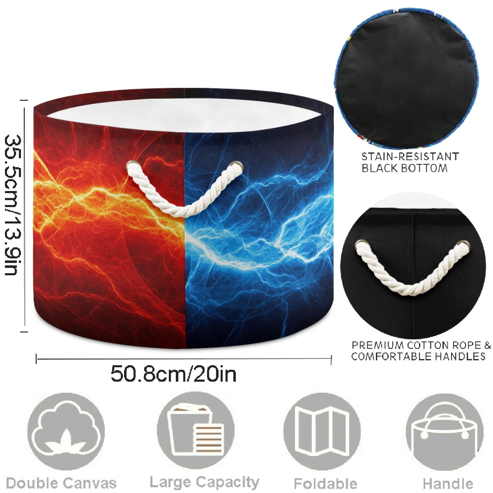 Visesunny Collapsible Storage Basket - Fire & Ice Lightning Design, Foldable Laundry Hamper for Kids Room, Nursery, Playroom, Bathroom & Living Room - Perfect for Organizing Toys, Clothes & Household Items