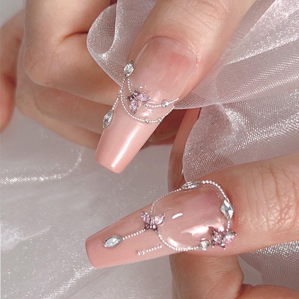 3D Butterfly Nail Charms - White Champagne Pink Rhinestone Crystal Butterflies for Nail Art, Nail Design, and Nail Decor | Perfect for DIY Nail Art, Salon Manicures, and Special Occasion Nail Accessories