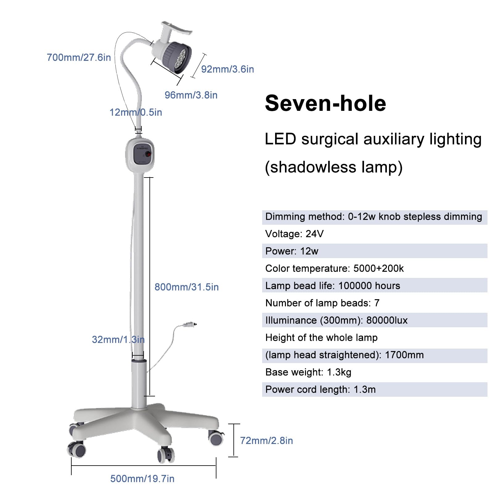 LED Surgical Light with Stepless Dimming & Adjustable Head - Medical Examination Lamp with 5 Universal Wheels for Gynecology, Outpatient, Dental Clinics & Operating Rooms - Perfect for Precise Illumination During Surgeries & Examinations