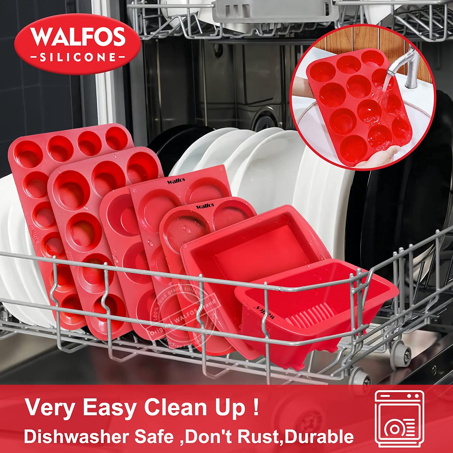Walfos 9-Cavity Silicone Mini Loaf Pan - Non-Stick Baking Mold for Mini Bread, Cake & Meatloaf | Food Grade BPA-Free | Perfect for Home Baking, Meal Prep & Holiday Cooking