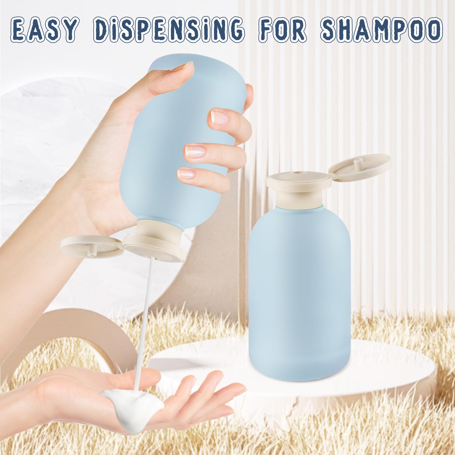 6 Pack 6.7 oz/200ml Empty Refillable Plastic Travel Shampoo Bottles with Flip Top Cap - Leakproof Squeeze Containers for Lotion, Cream, Conditioner & Toiletries - Includes Silicone Funnel (Blue) - Perfect for Air Travel, Gym Bag & Camping Essentials