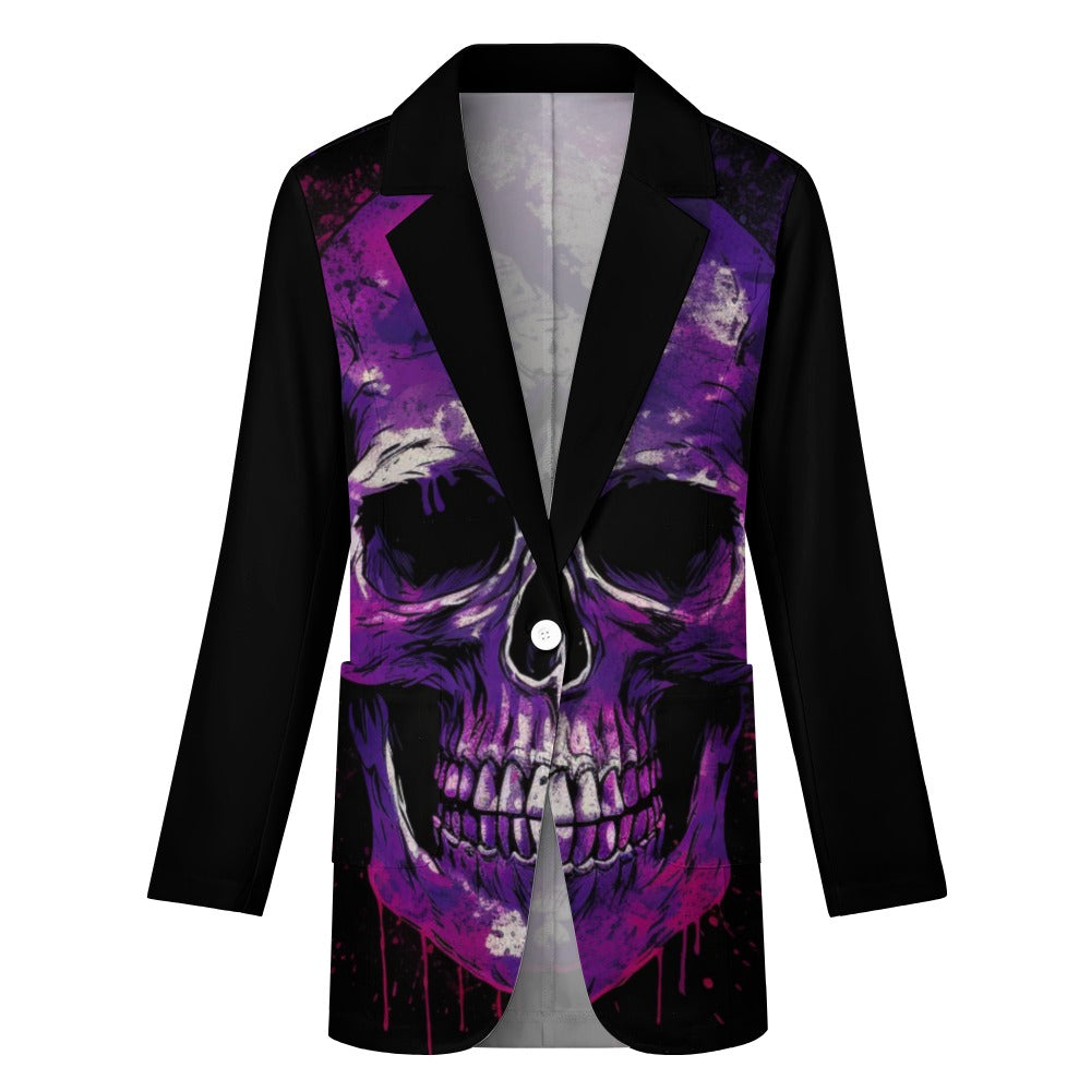 Trendy Purple Splatter Skull Print Casual Blazer for Men - Perfect for Halloween Parties, Cosplay & Streetwear Fashion