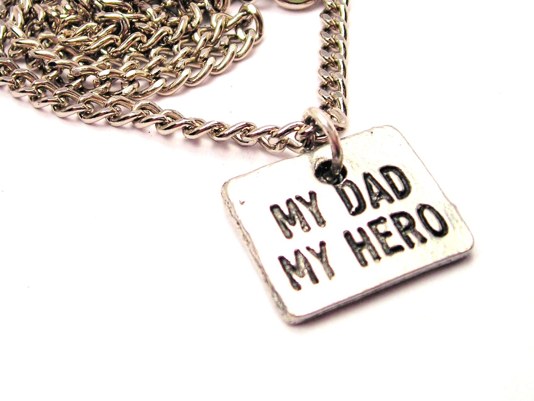 My Dad My Hero Single Charm 18 Inch Sterling Silver Necklace - Perfect Gift for Father's Day, Birthday & Anniversary