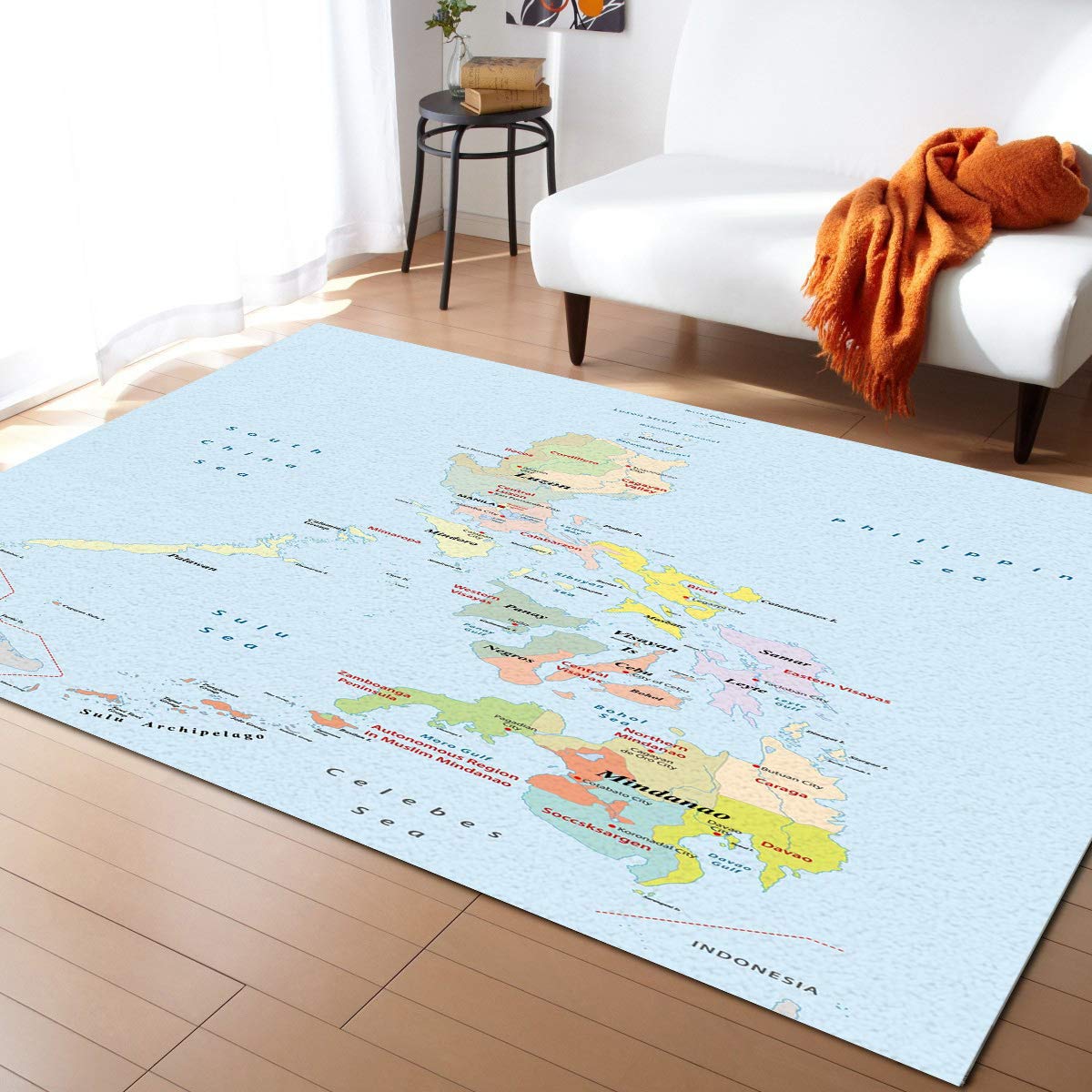 5'x7' Non-Slip Philippines Map Area Rug - Washable Living Room Bedroom Accent Carpet, Kitchen Mat, Front Porch Doormat & Bath Runner - Perfect for Home Decor, Cultural Display & High-Traffic Areas
