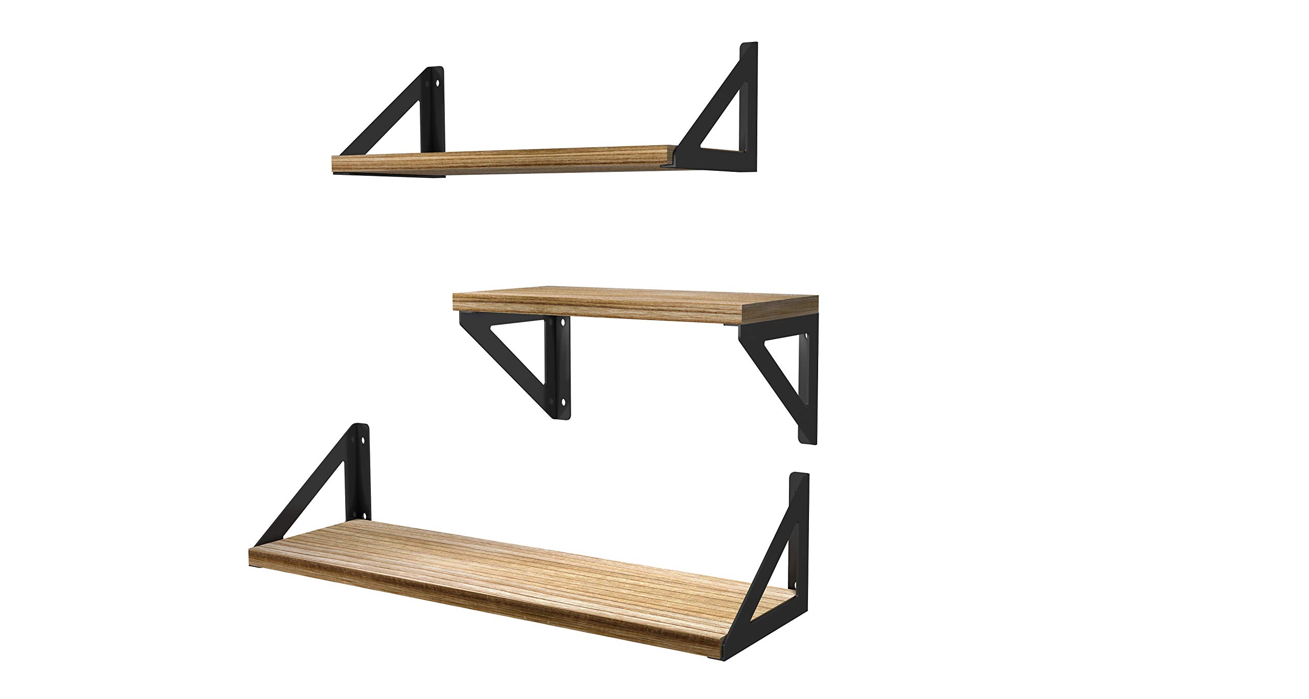 Rustic Wood Floating Shelves - Set of 3 for Bathroom & Living Room Decor