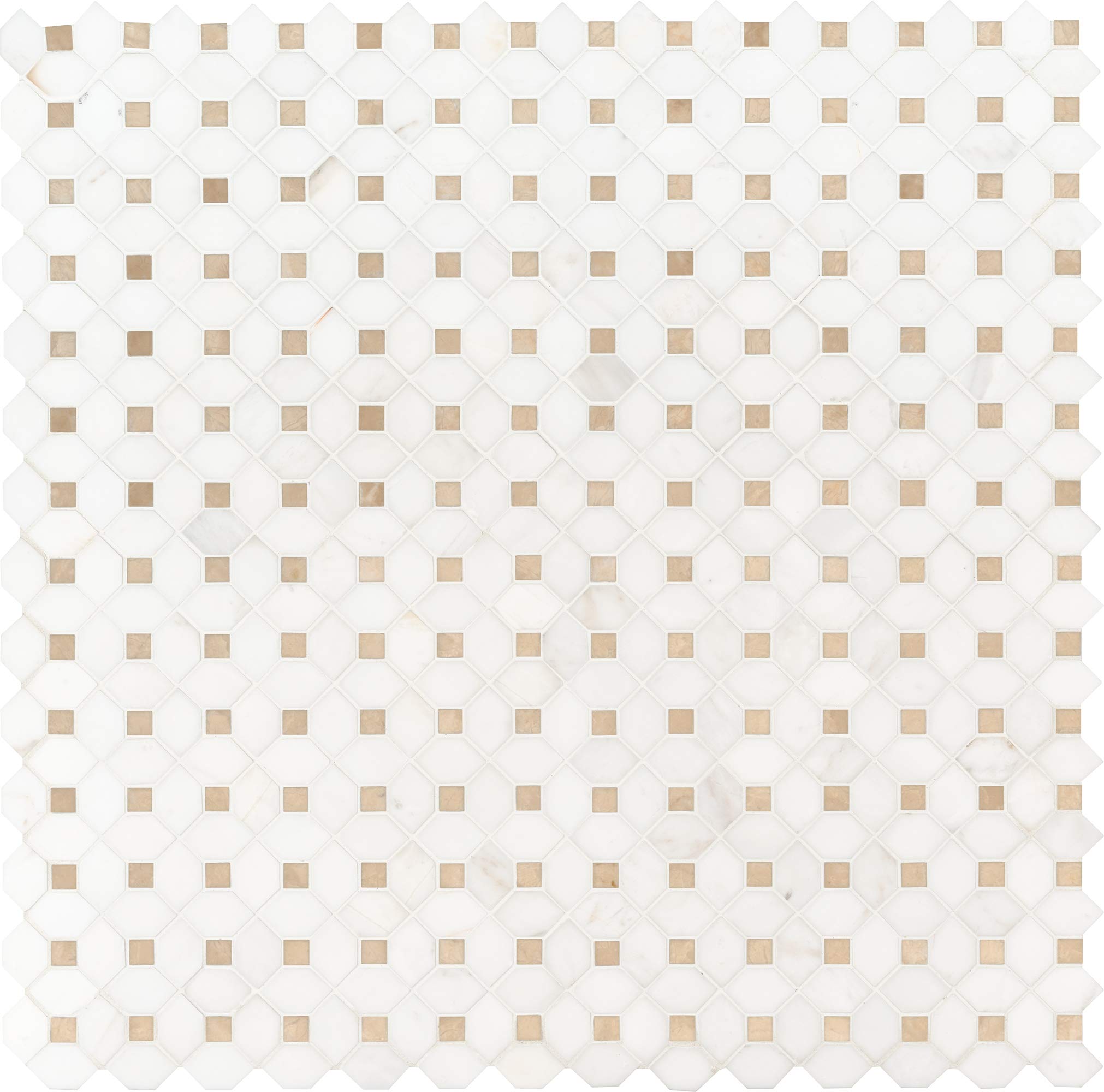 MSI Bianco Dolomite Crema Dotty 12.4x12.4 Inch Geometric Diamond & Square Polished Marble Mesh-Mounted Mosaic Tile - Perfect for Bathroom Walls, Kitchen Backsplash, Flooring & Countertops | Elegant Home Decor for Modern Interiors