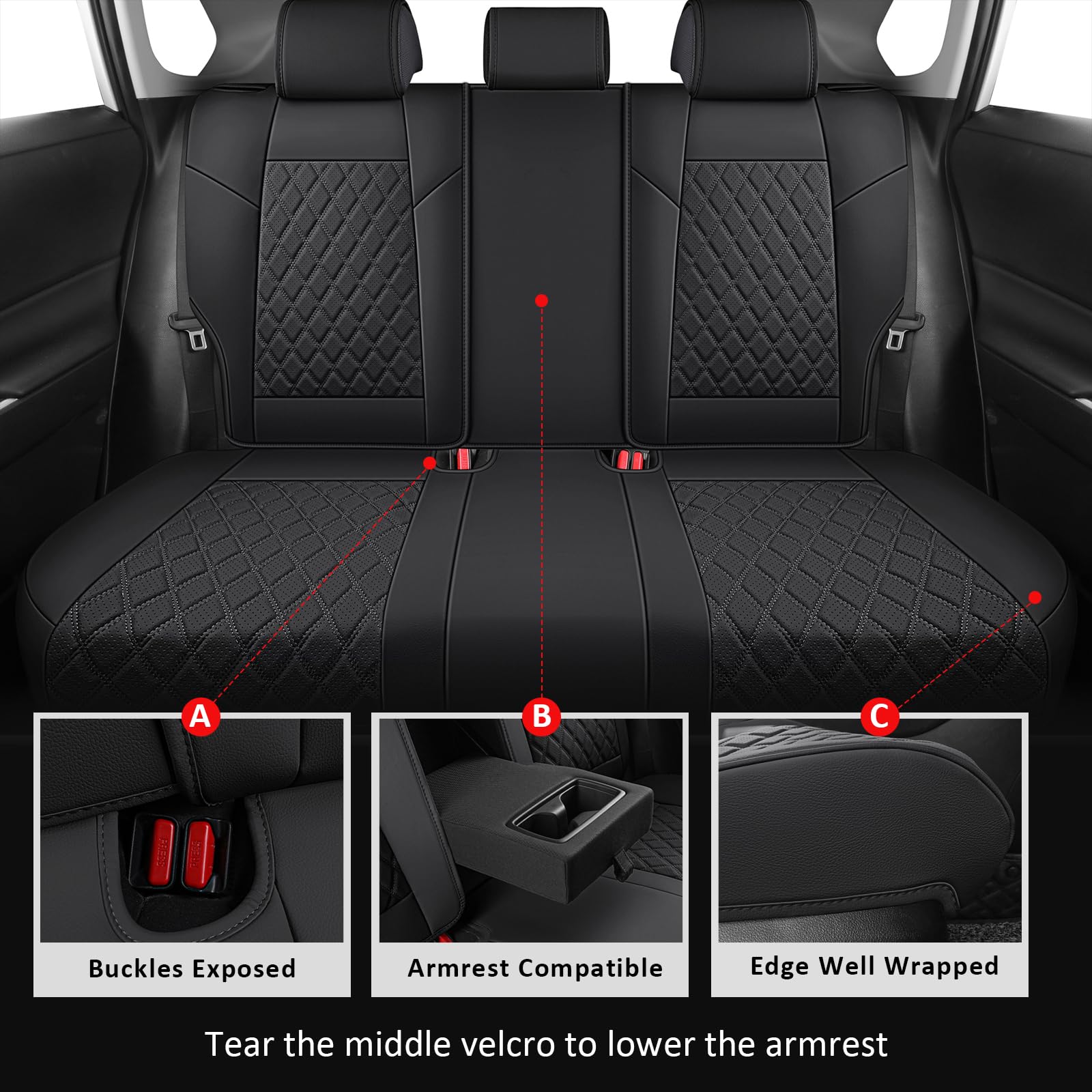 MIROZO Waterproof Faux Leather Car Seat Covers Full Set for 2019-2024 Toyota RAV4 (Non-Hybrid) - Black | Universal Fit, Durable Protection for Daily Commute & Road Trips