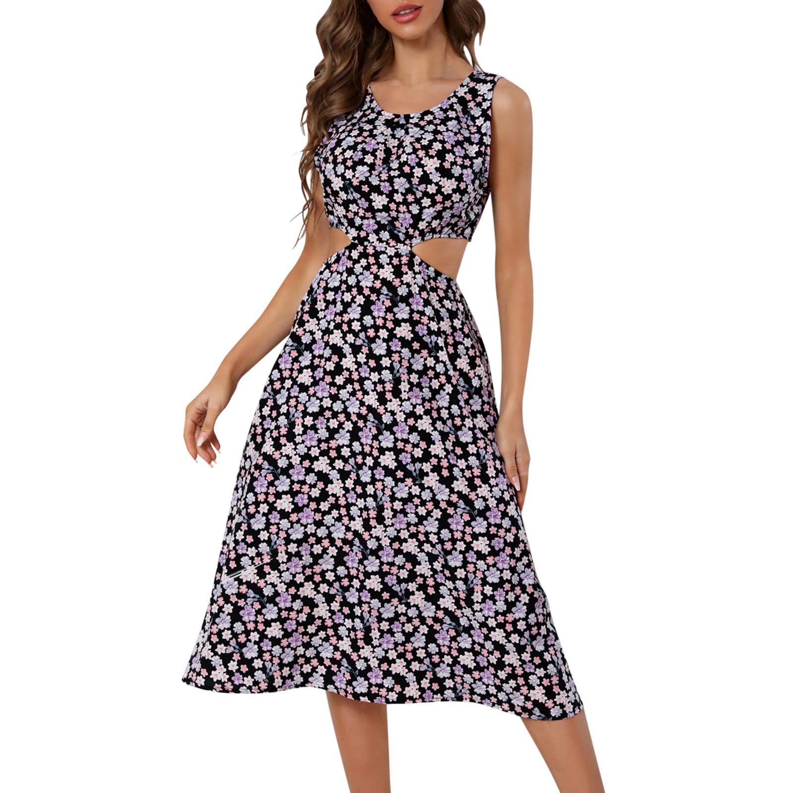 Women's Floral Printed Bohemian Casual Dress - Elegant A-Line Sleeveless Round Neck Summer Dress for Beach, Party & Everyday Wear