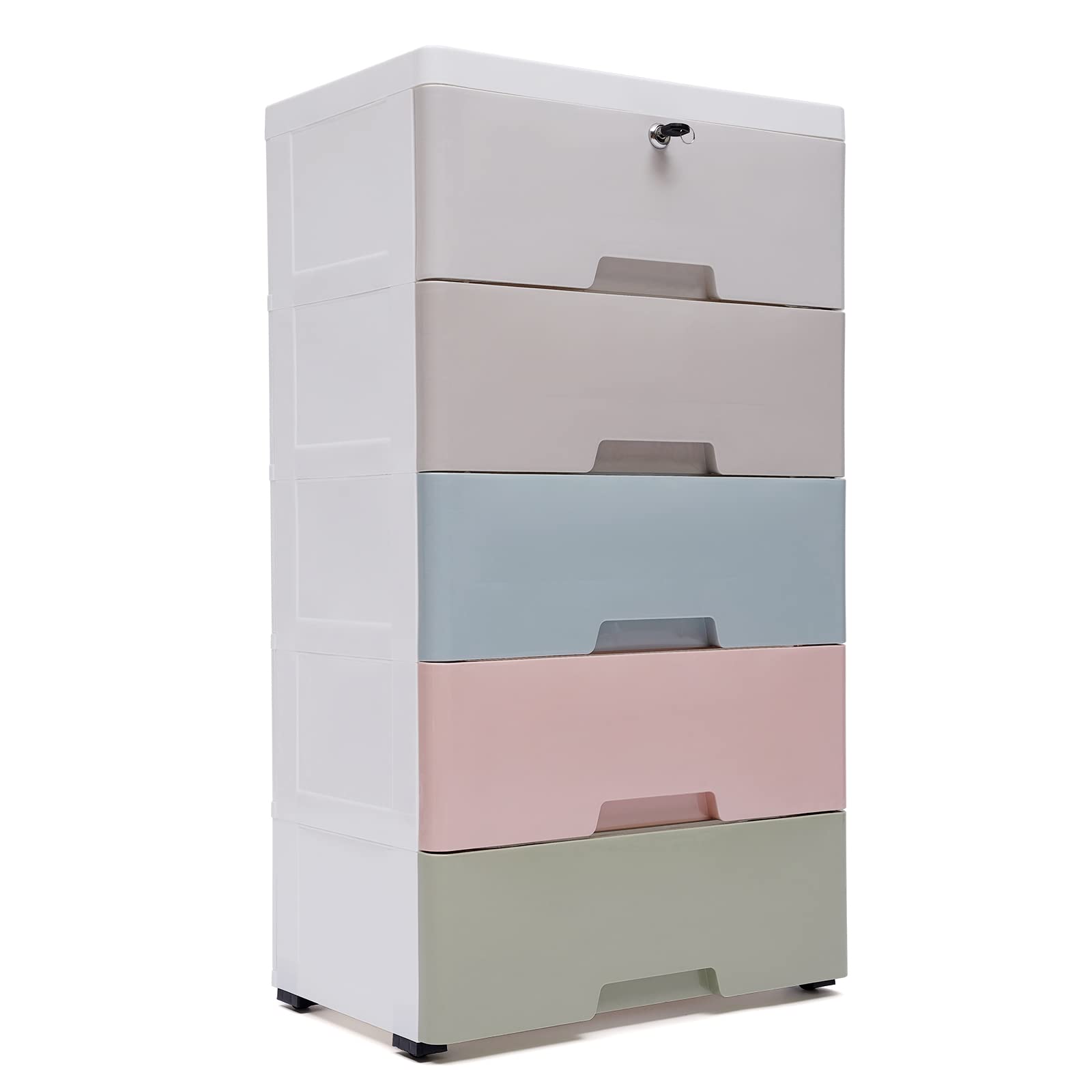 5-Drawer Plastic Storage Cabinet with Wheels - Modern Dresser Organizer for Bedroom, Living Room, Office & Beauty Salon - Space-Saving Multi-Purpose Storage Solution for Clothes, Toys, Cosmetics & Home Organization