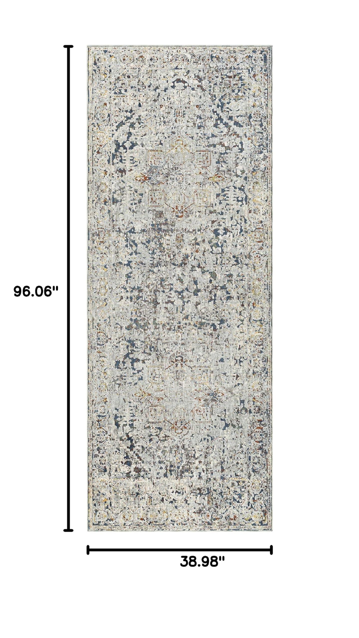 Premium Hauteloom Cuckfield Hallway & Kitchen Runner Rug - Updated Traditional Design in Gray, Blue, Green - 3'3