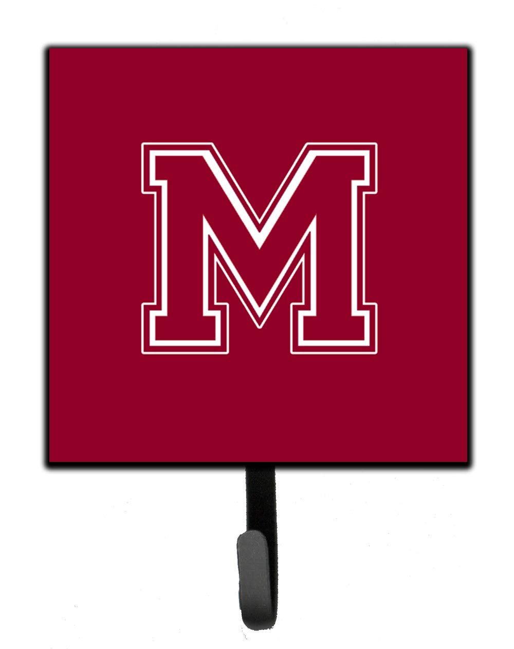 Letter M Monogram Leash Holder & Key Hook - Maroon & White - Wall Mounted Pet Accessory Organizer for Dogs, Cats, Home Entryway Decor
