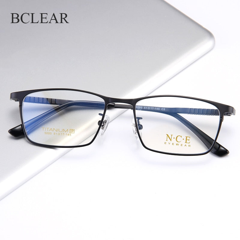 Bclear Men's Full Rim Square Titanium Eyeglasses Frame - Lightweight Durable My5000 for Work, Reading & Fashion
