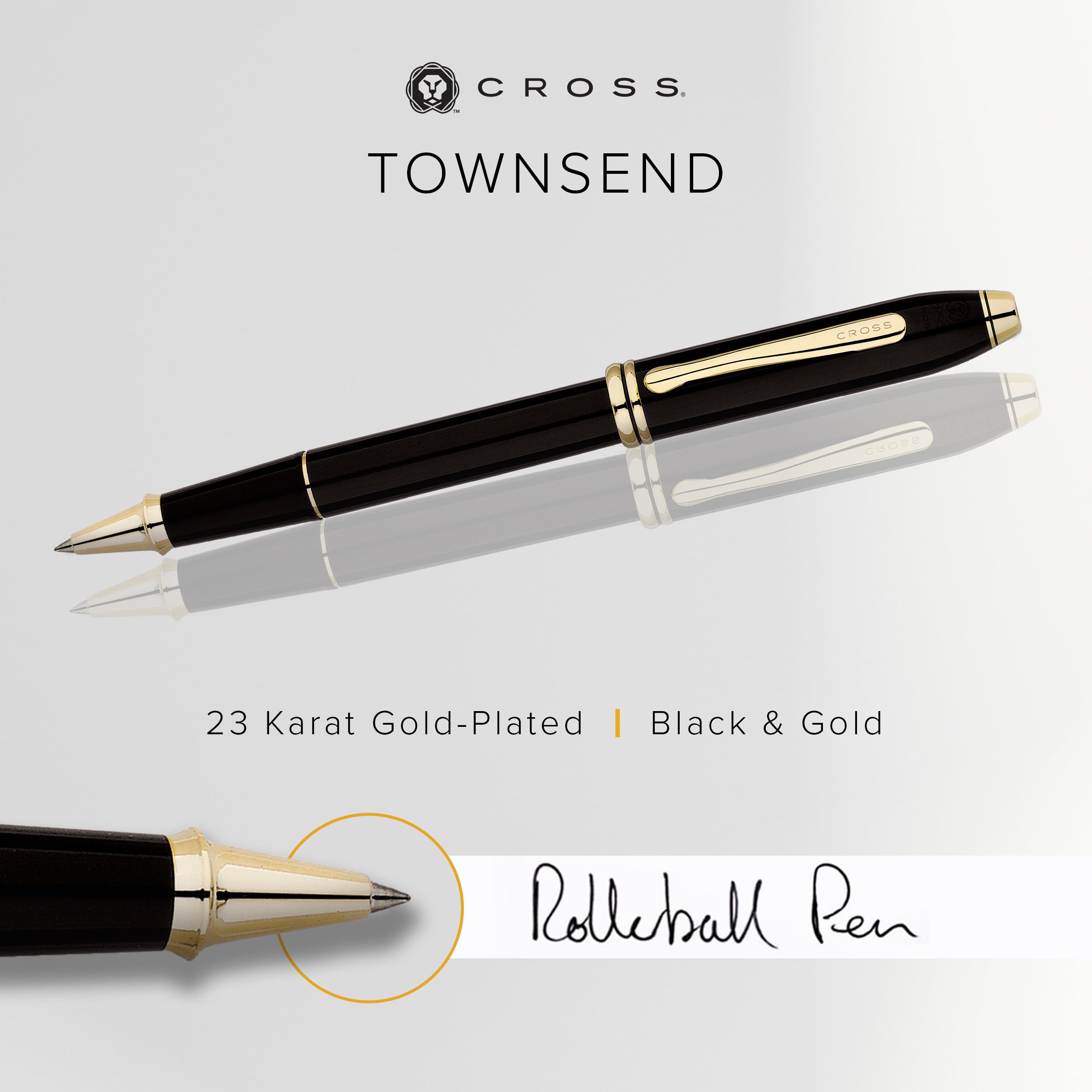 Cross Townsend Refillable Rollerball Pen - 23K Gold-Plated Luxury Writing Instrument with Black Lacquer Finish & Gift Box - Perfect for Business Gifts, Executive Signatures & Formal Occasions