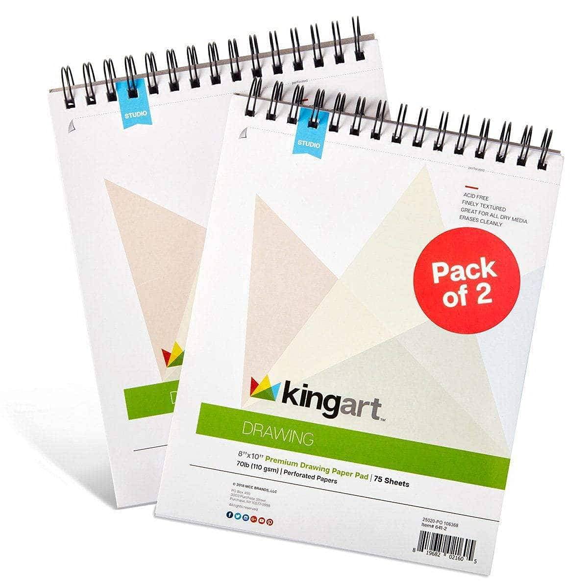 KINGART 8” x 10” Wire Bound Sketchbook - 70lb (100gsm) Acid-Free Drawing Paper Pad, 2-Pack for Artists, Students & Professionals - Perfect for Sketching, Doodling, Watercolor & Mixed Media Art